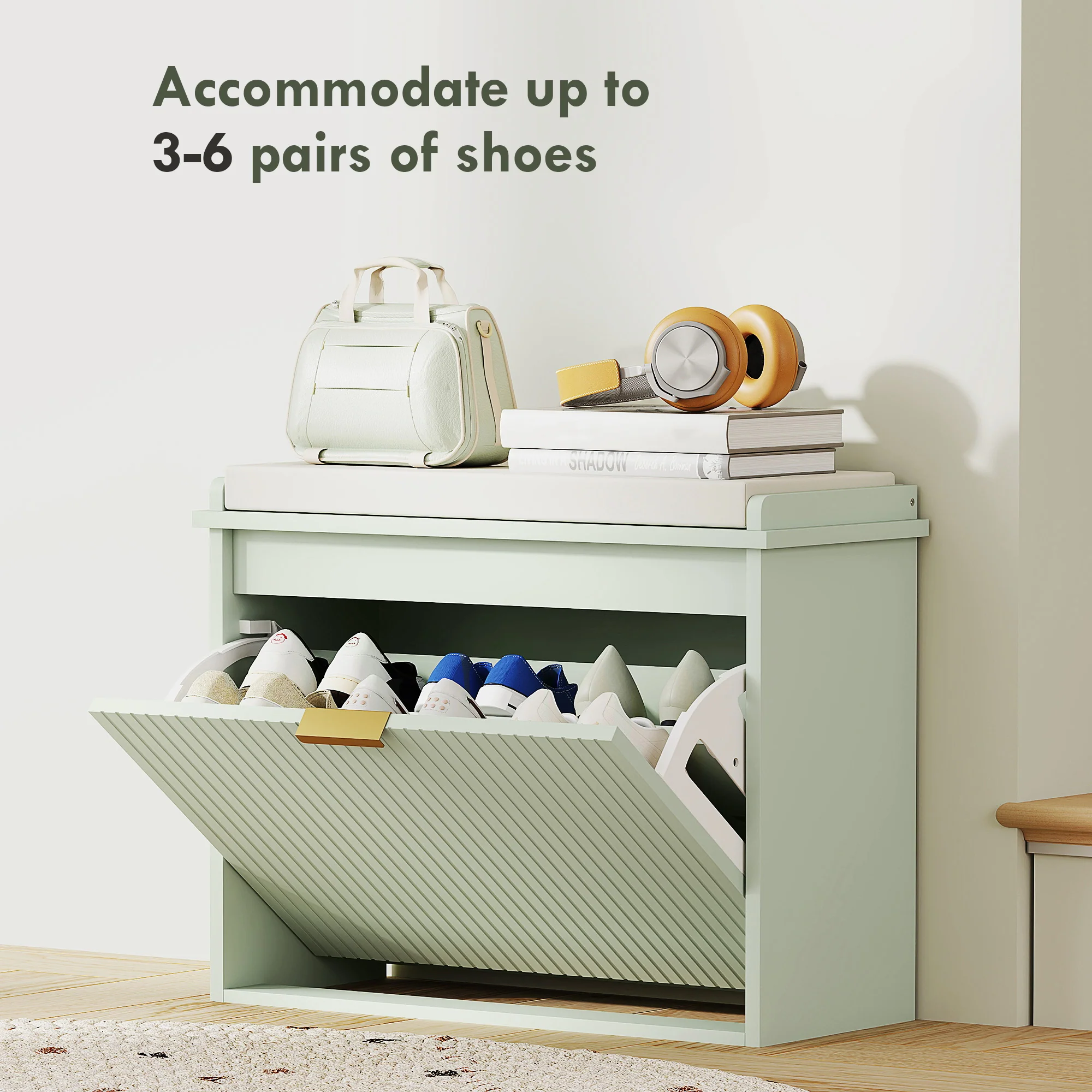 HOMCOM Shoe Storage Bench With Cushion And Flip-Drawer 62x26x47.5cm - Image 4