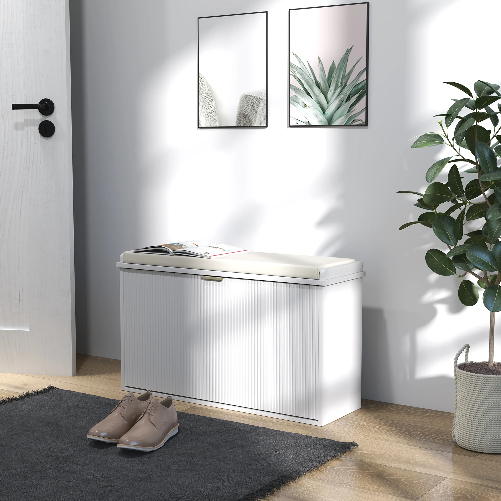 HOMCOM Shoe Storage Bench With Cushion And Flip-Drawer 80x26x47.5cm - Image 11