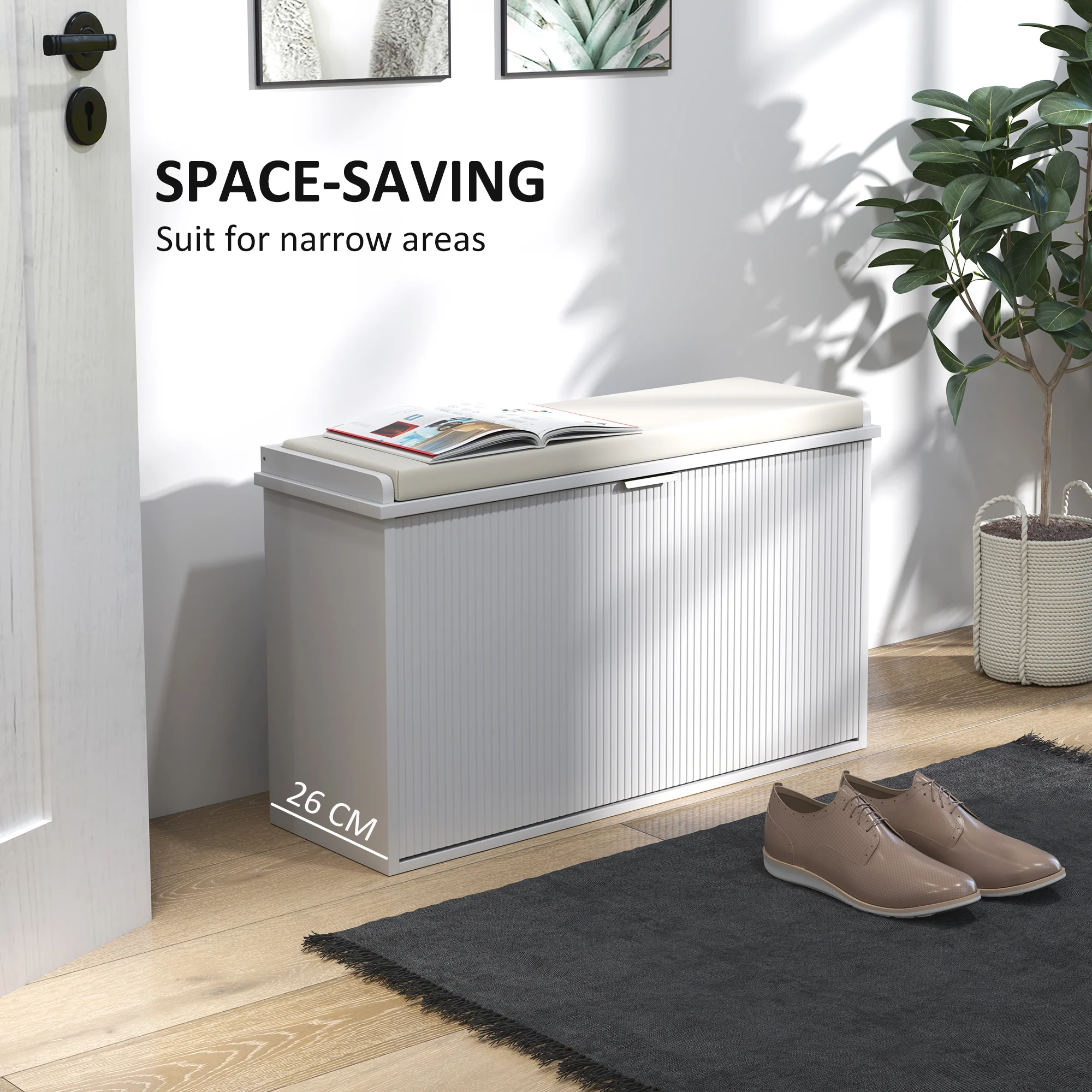 HOMCOM Shoe Storage Bench With Cushion And Flip-Drawer 80x26x47.5cm - Image 15
