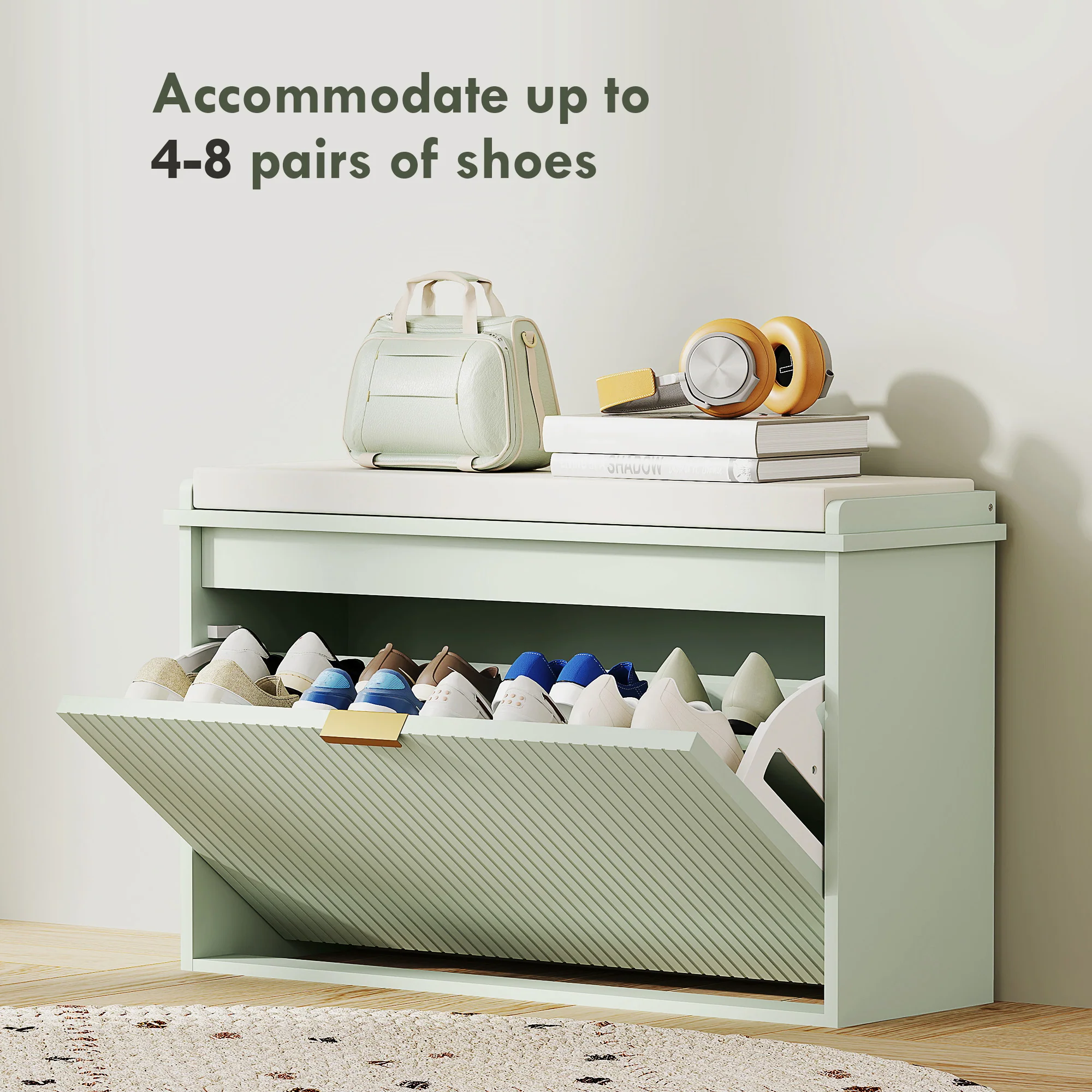 HOMCOM Shoe Storage Bench With Cushion And Flip-Drawer 80x26x47.5cm - Image 4