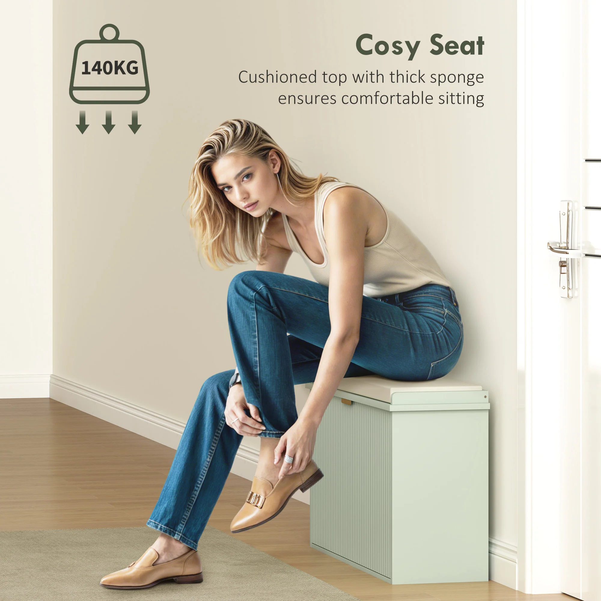 HOMCOM Shoe Storage Bench With Cushion And Flip-Drawer 80x26x47.5cm - Image 7