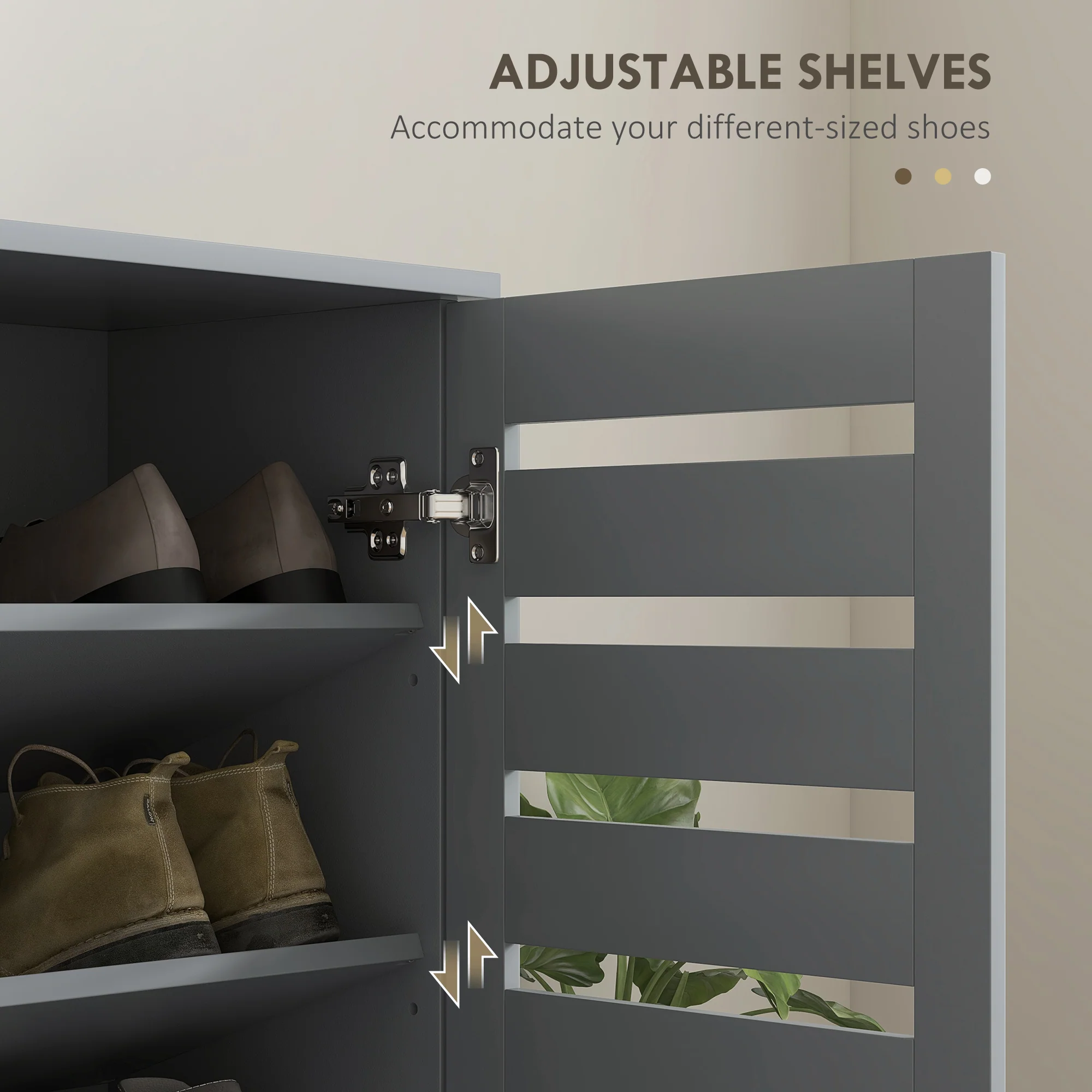 HOMCOM Shoe Storage Cabinet with Slatted Doors for 15 Pairs of Shoes Grey - Image 6