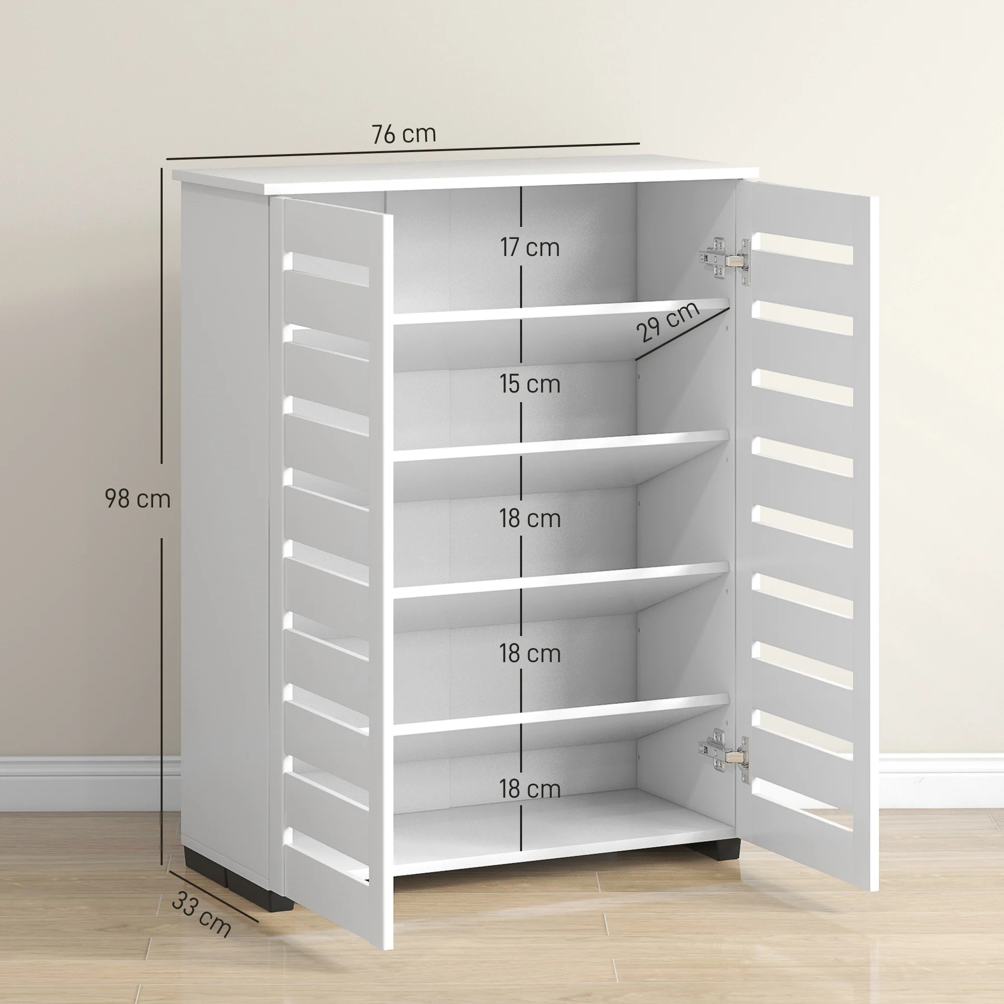 HOMCOM Shoe Storage Cabinet with Slatted Doors for 15 Pairs of Shoes White - Image 5