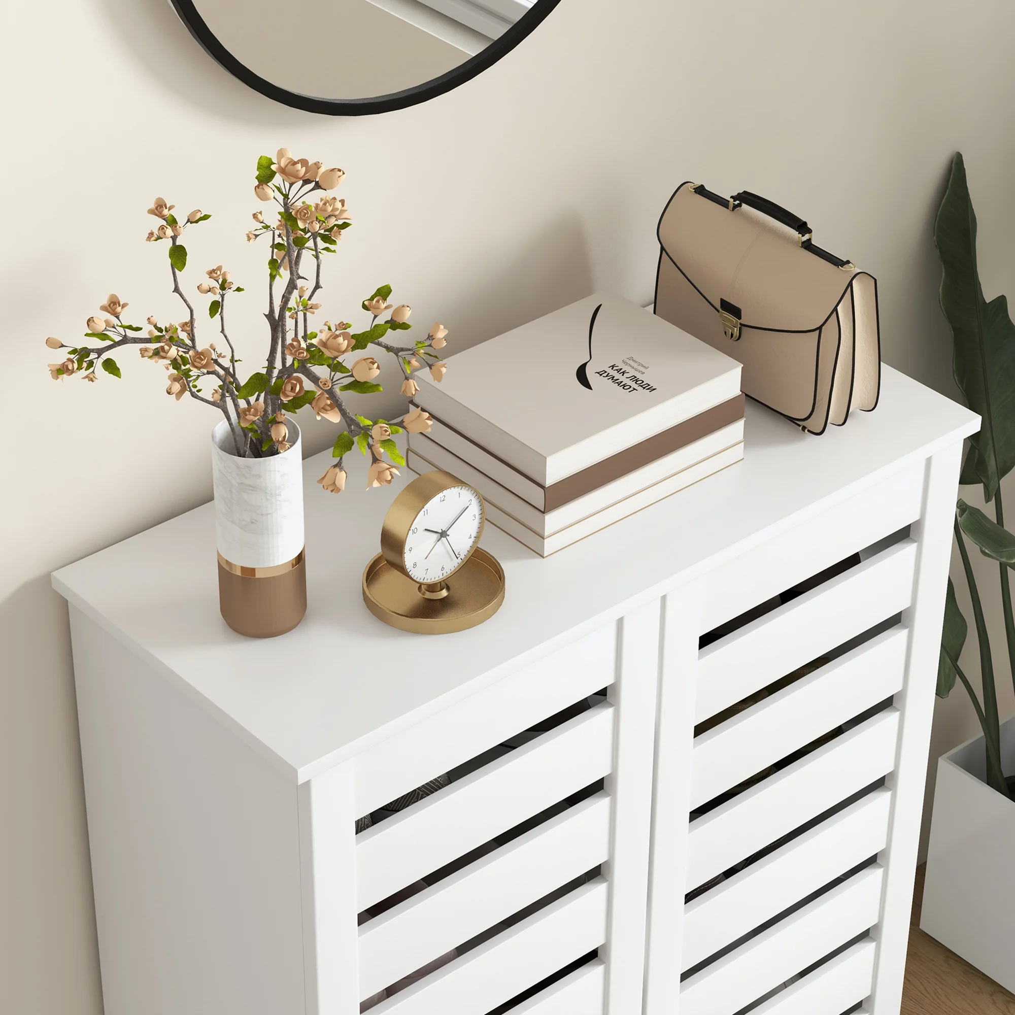 HOMCOM Shoe Storage Cabinet with Slatted Doors for 15 Pairs of Shoes White - Image 8