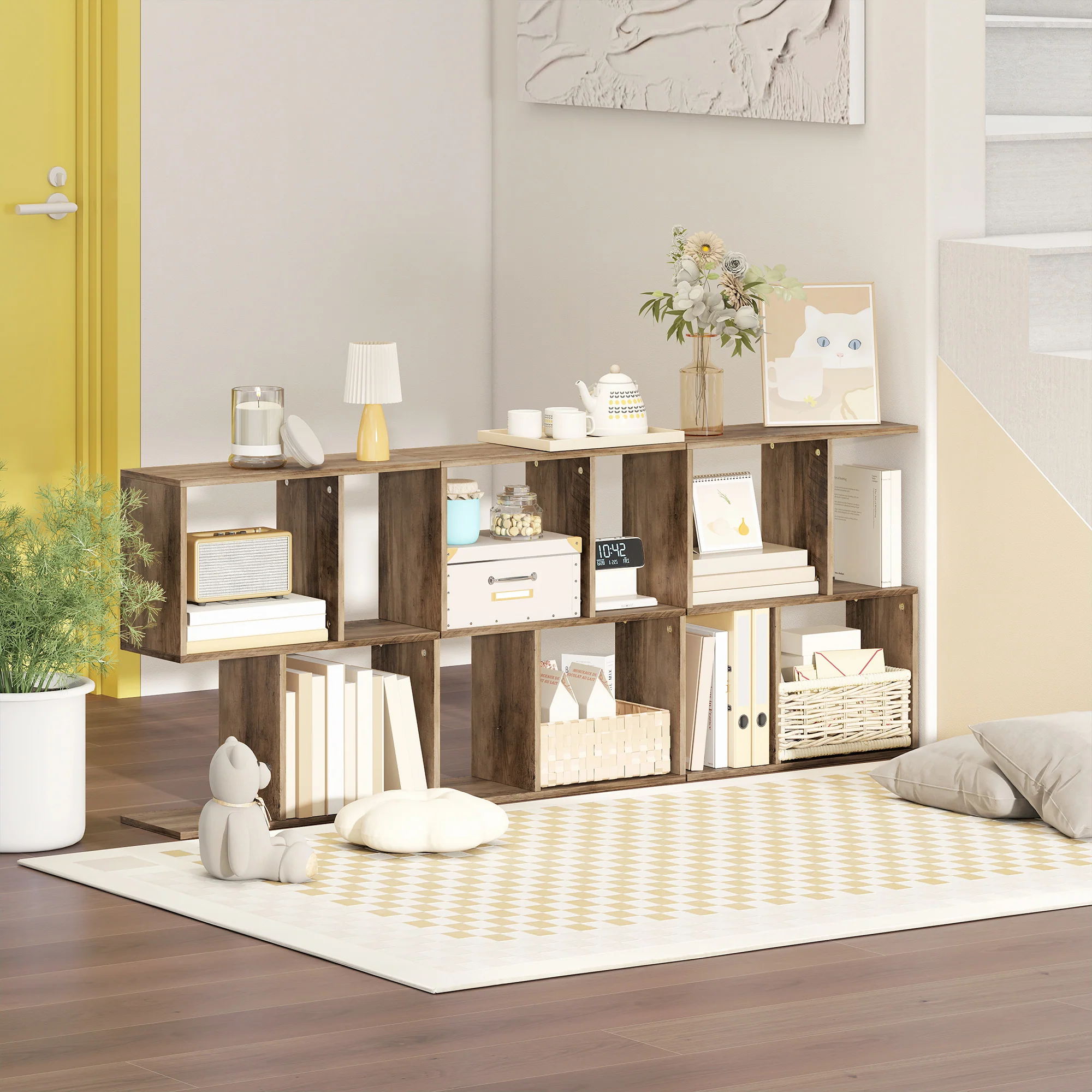 HOMCOM Side Table, Narrow End Table with Storage Shelves, Oak - Image 8