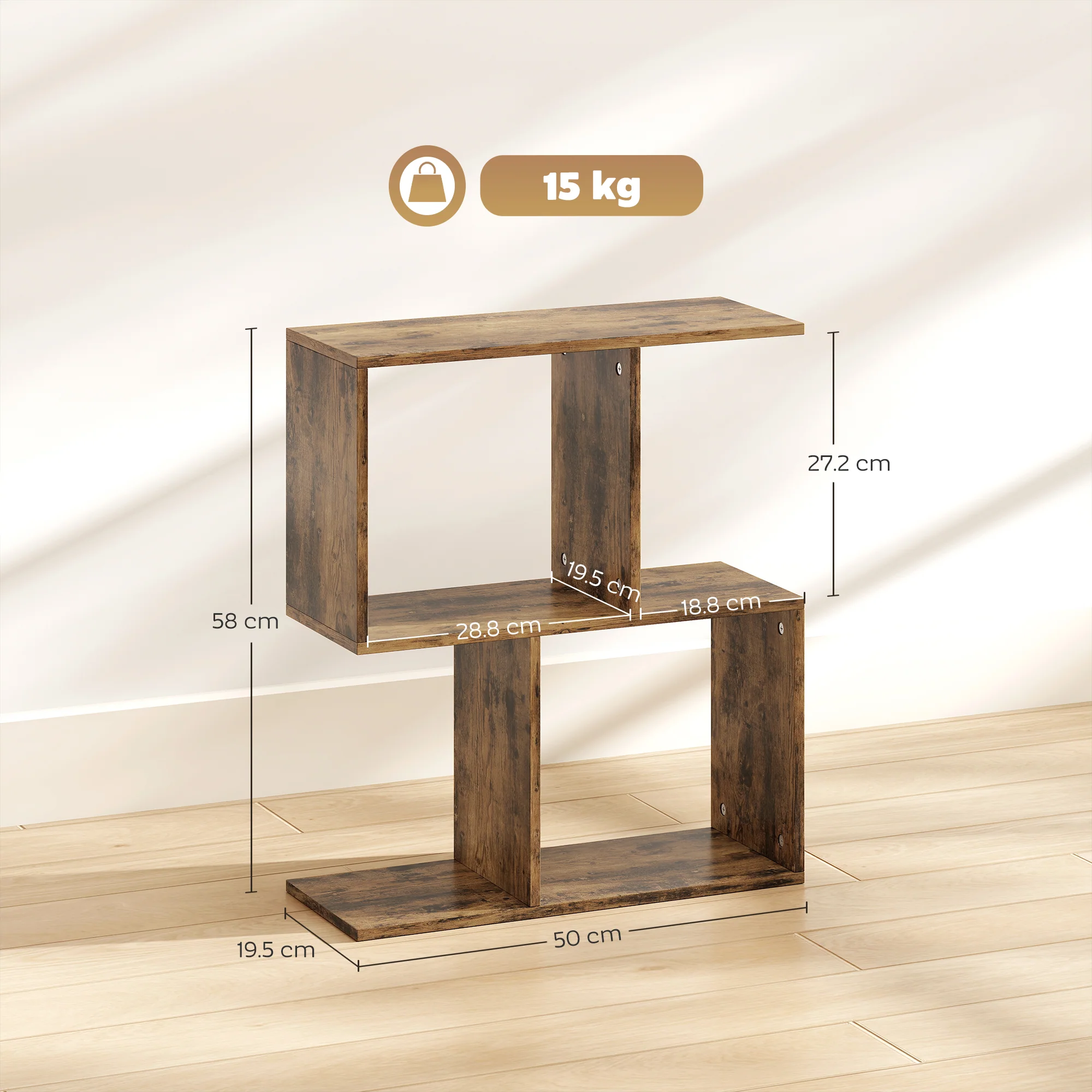 HOMCOM Side Table, Narrow End Table with Storage Shelves, Rustic Brown - Image 5