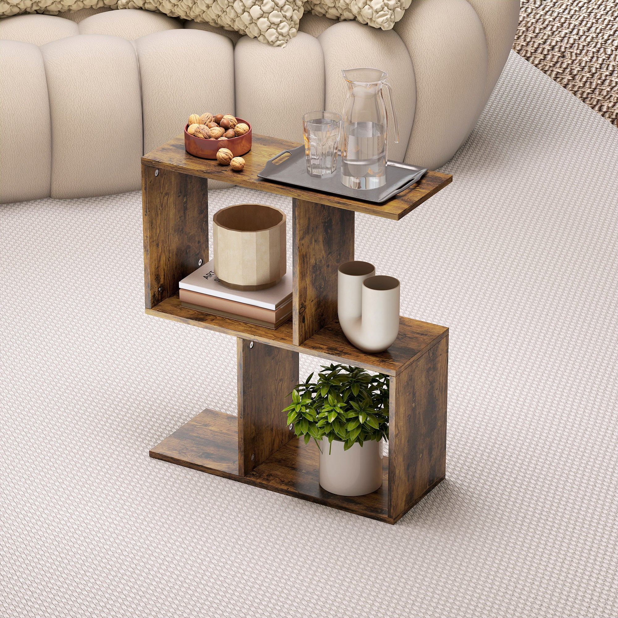 HOMCOM Side Table, Narrow End Table with Storage Shelves, Rustic Brown - Image 7
