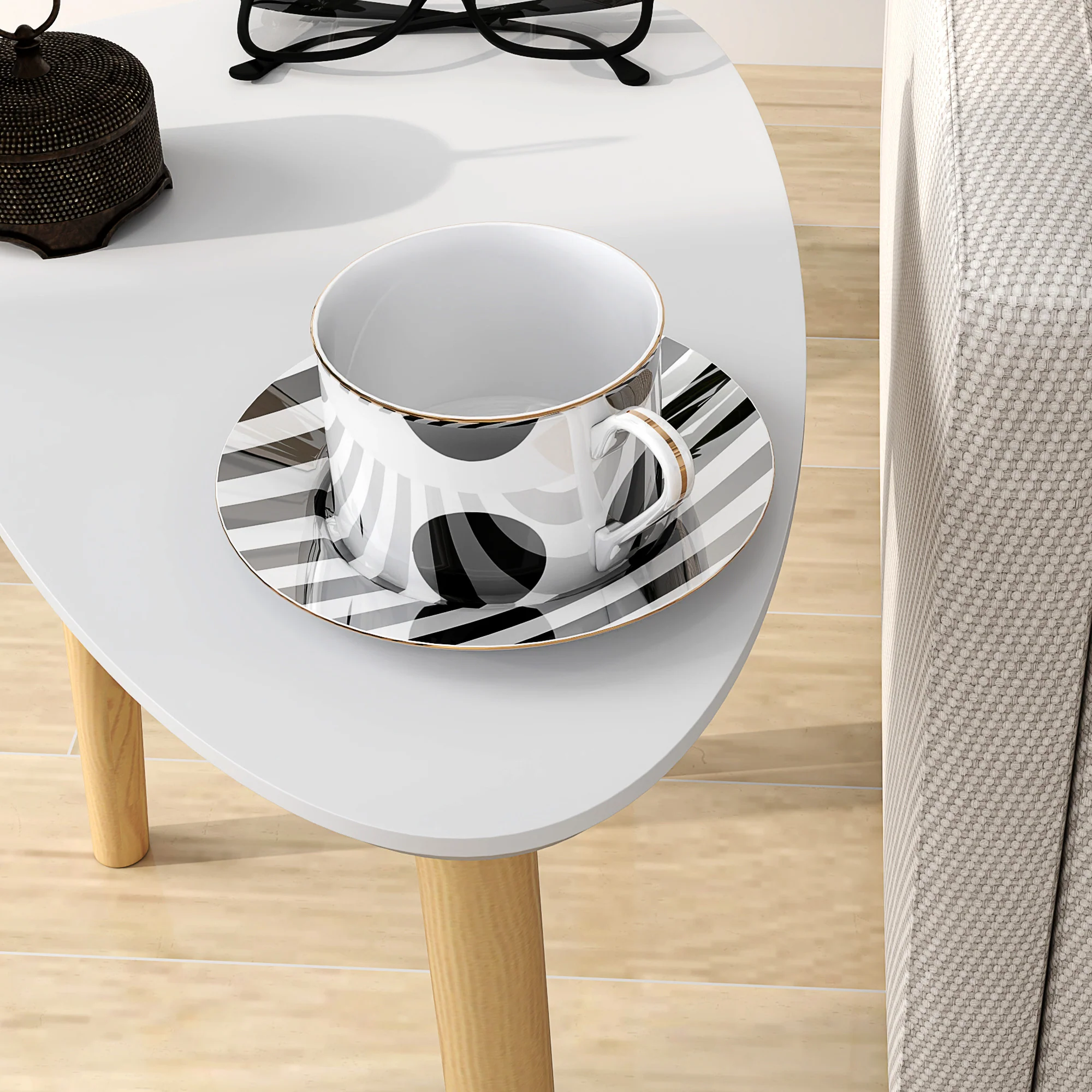 HOMCOM Side Table Set Of 2, Modern End Coffee Bedside Tables Grey Natural - Image 8