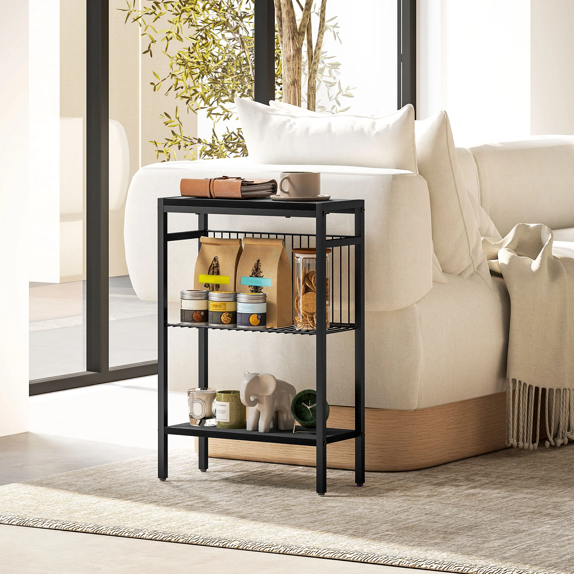 HOMCOM Side Table With Storage, Small Table For Living Room, Bedroom - Grey/Black - Image 11