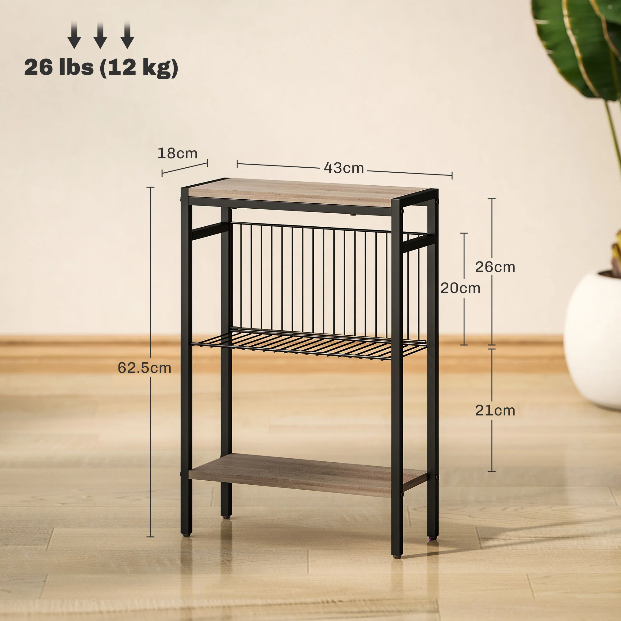 HOMCOM Side Table With Storage, Small Table For Living Room, Bedroom - Grey/Black - Image 5