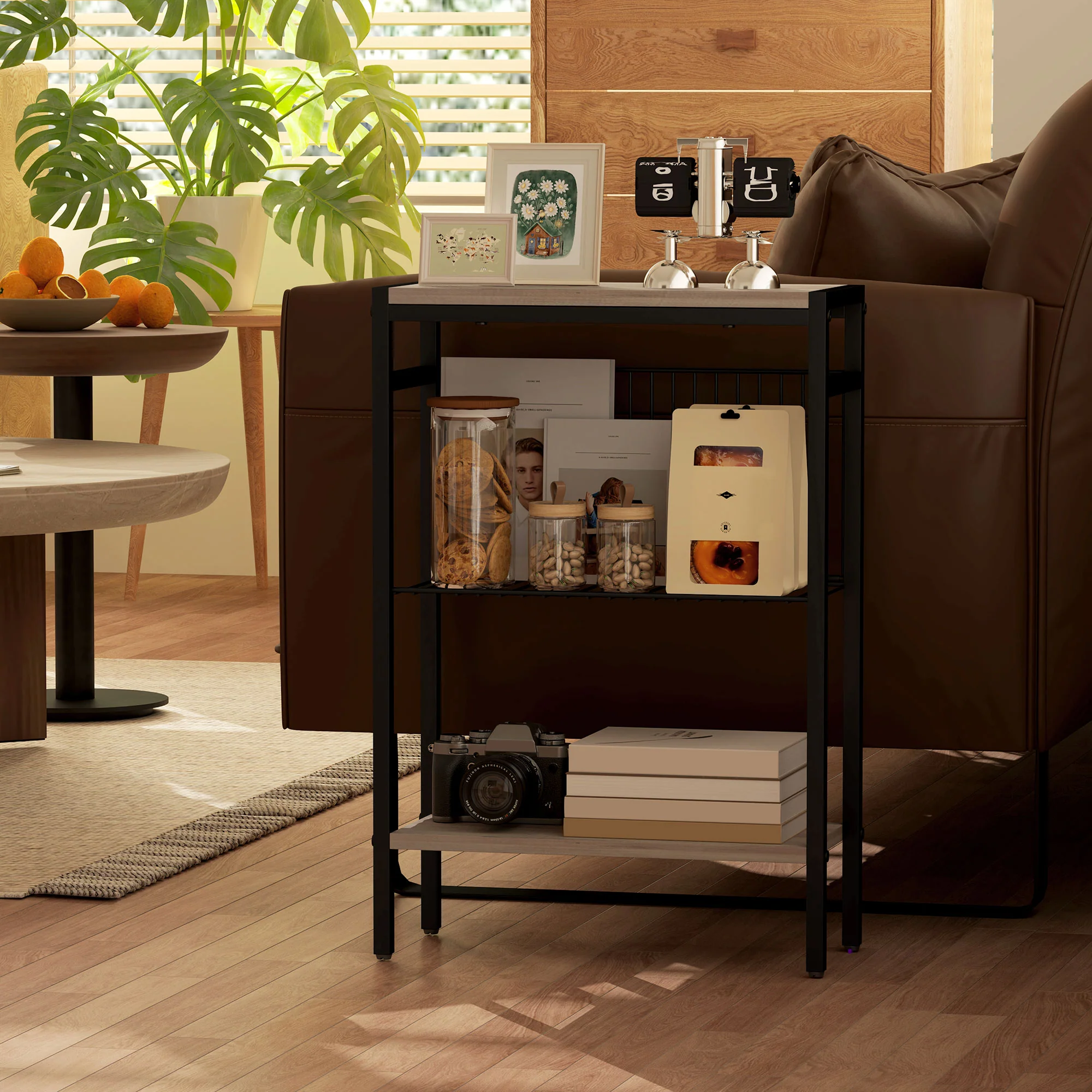 HOMCOM Side Table With Storage, Small Table For Living Room, Bedroom - Grey/Black - Image 7