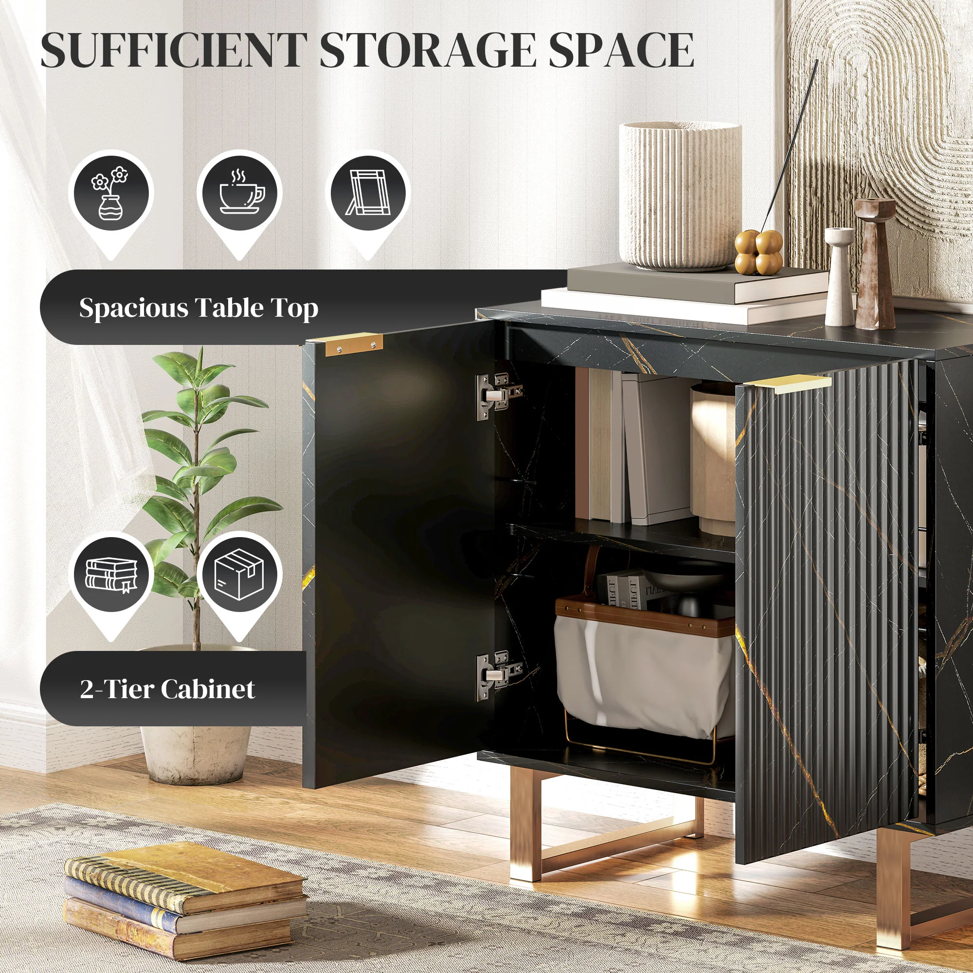 HOMCOM Sideboard, Buffet Cabinet with 2 Doors and Adjustable Shelves - Image 3