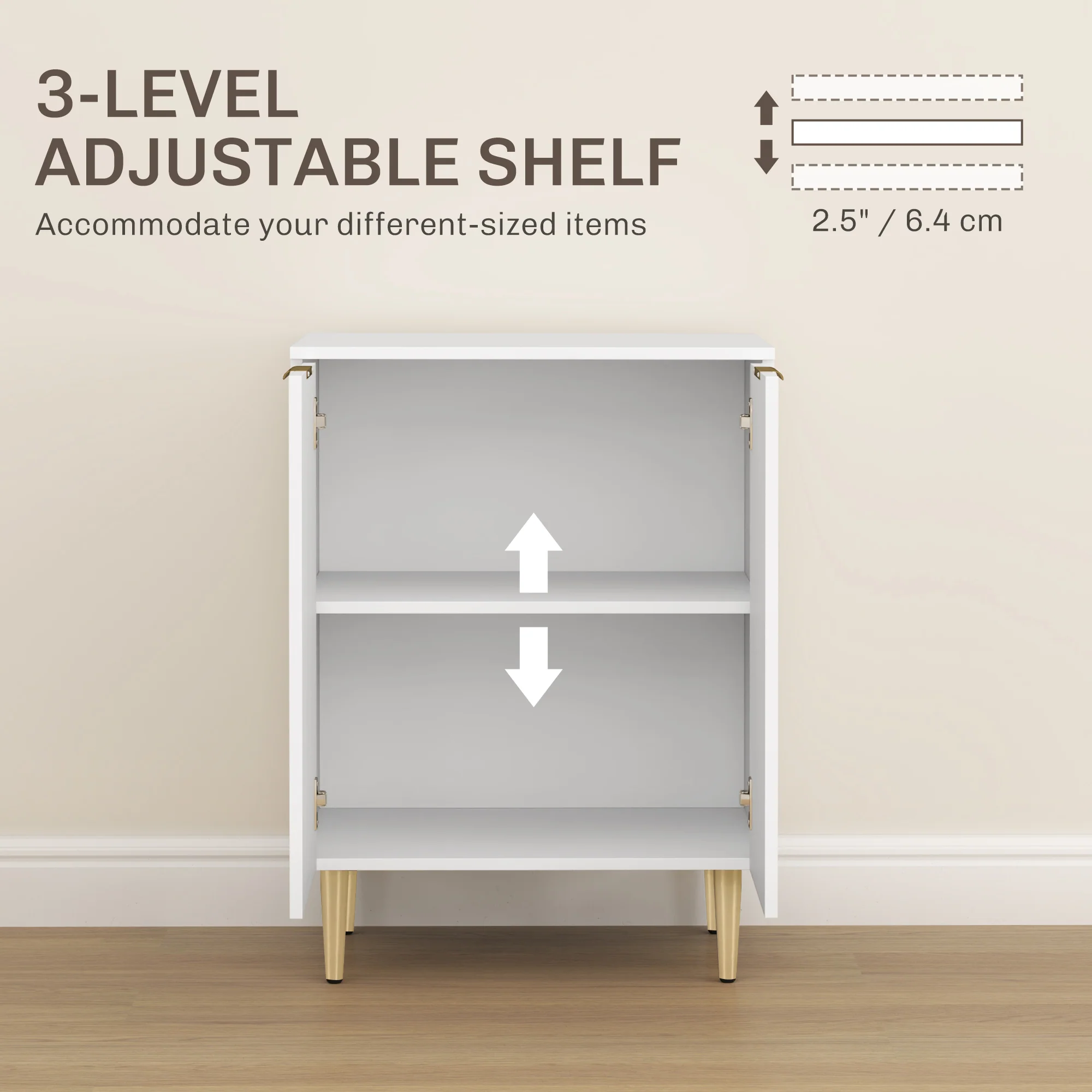 HOMCOM Sideboard Buffet Cabinet with Adjustable Shelf, White - Image 4