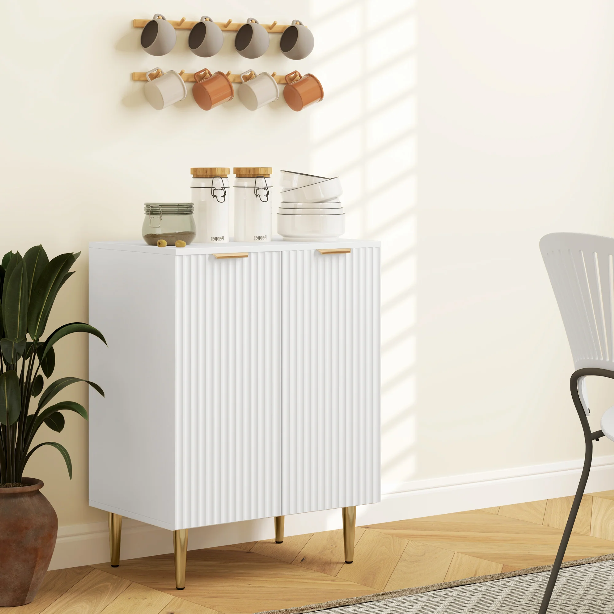 HOMCOM Sideboard Buffet Cabinet with Adjustable Shelf, White - Image 8
