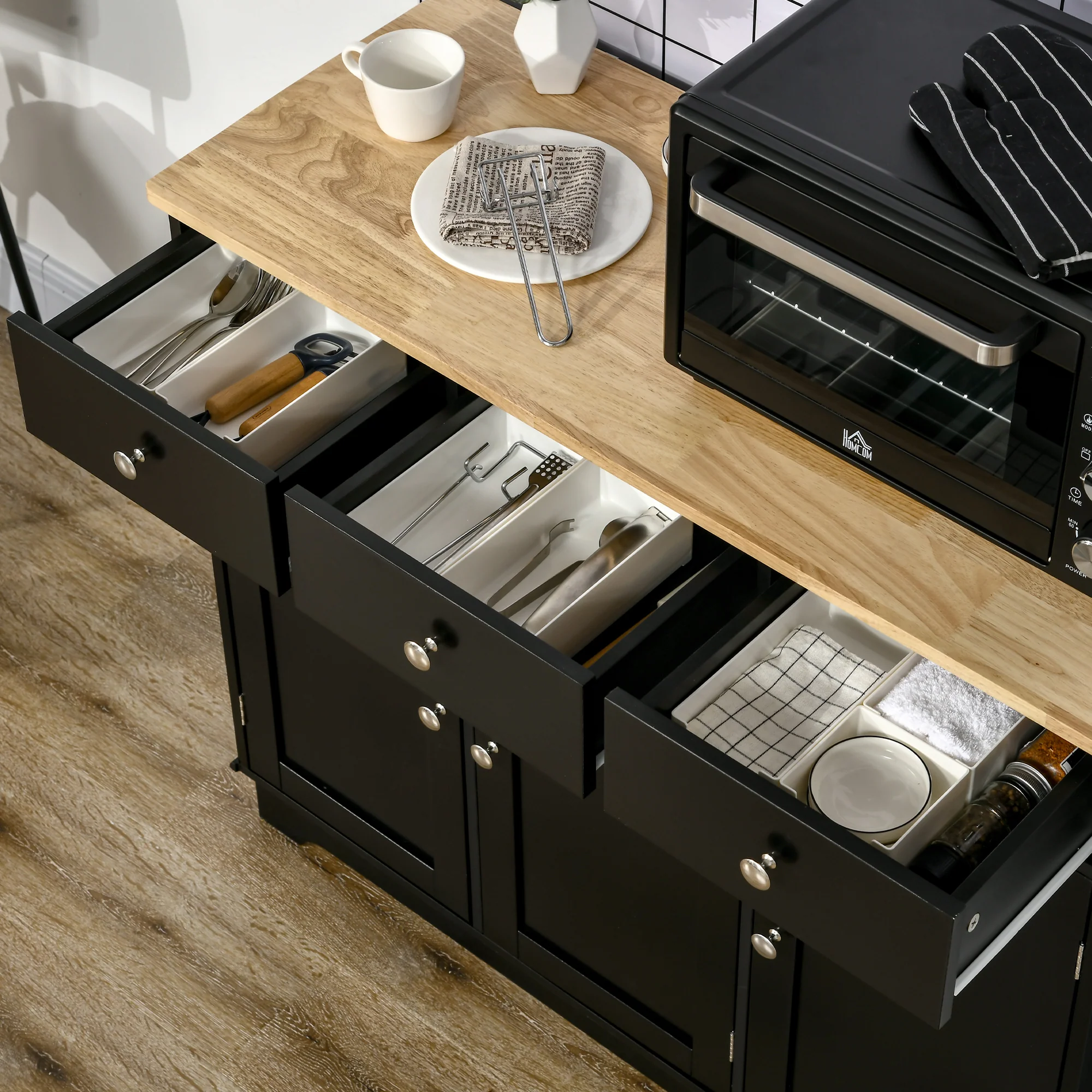 HOMCOM Sideboard Buffet Cabinet With Storage Cabinets And Drawers - Image 9