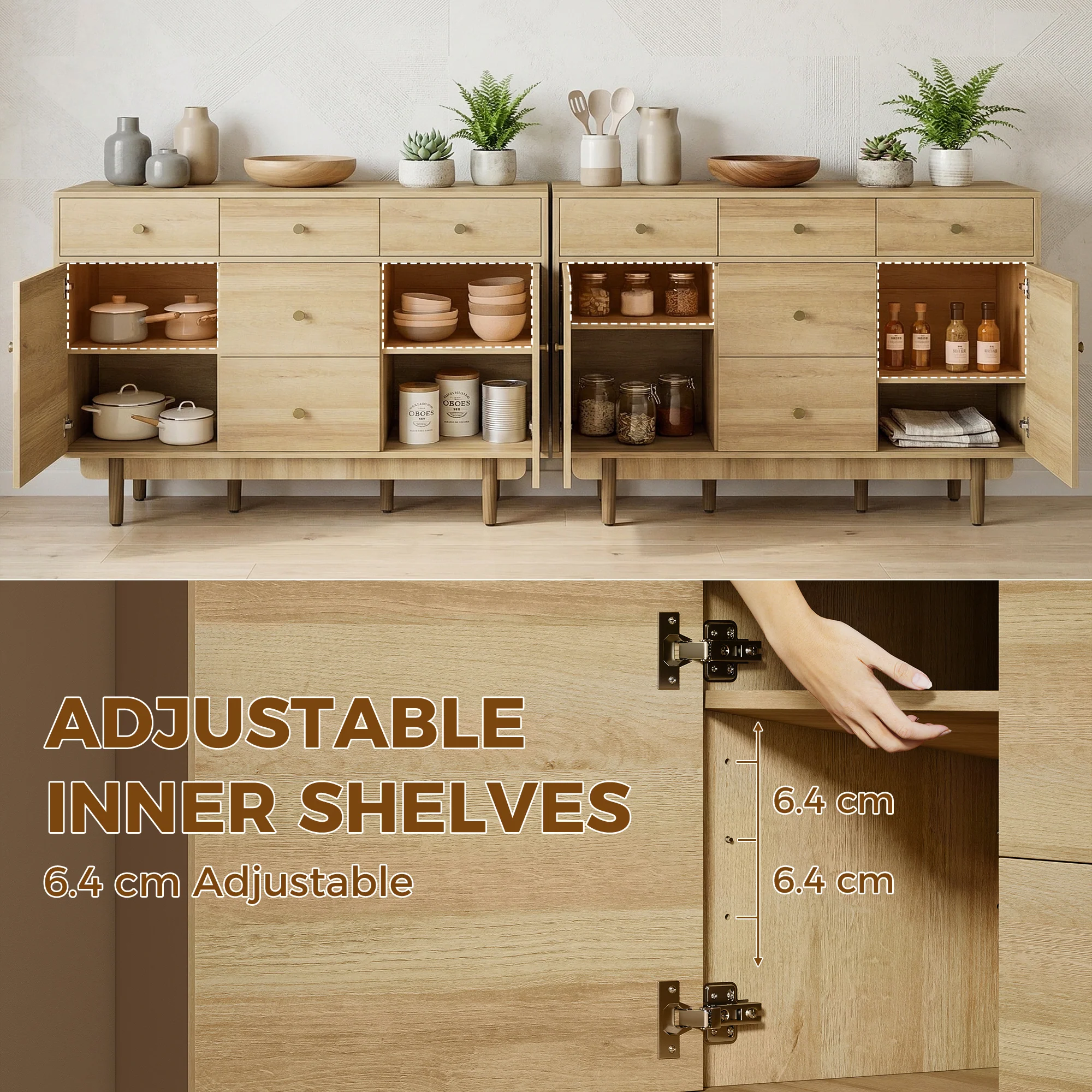 HOMCOM Sideboard Soft Close Doors Wood Legs Walnut - Image 4