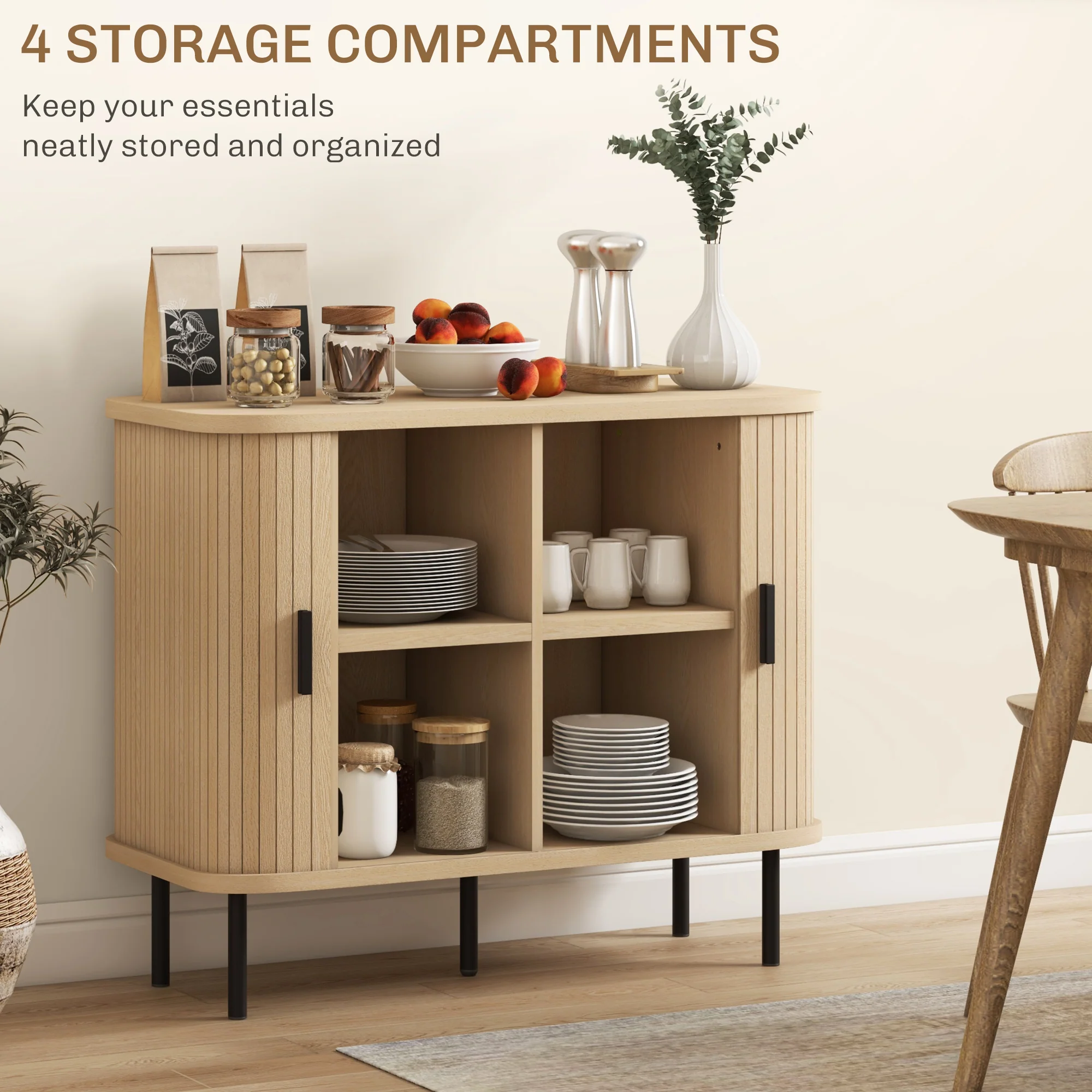 HOMCOM Sideboard Storage Cabinet With Slatted Tambour Sliding Doors - Image 24