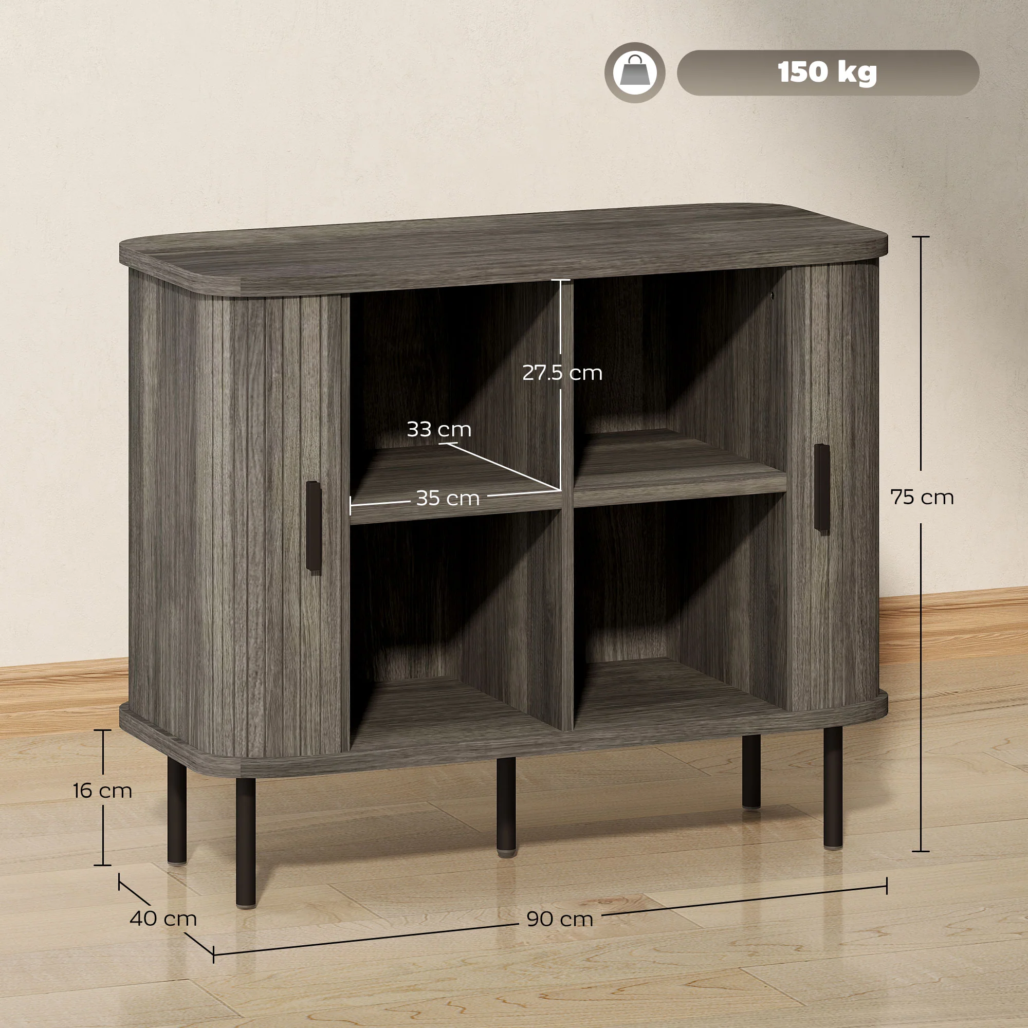 HOMCOM Sideboard Storage Cabinet With Slatted Tambour Sliding Doors - Image 5