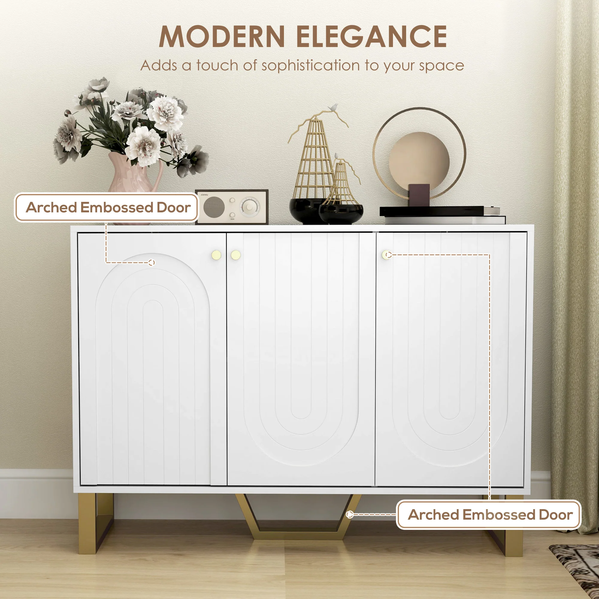 HOMCOM Sideboard With Adjustable Shelves & Doors For Living Room, White - Image 4