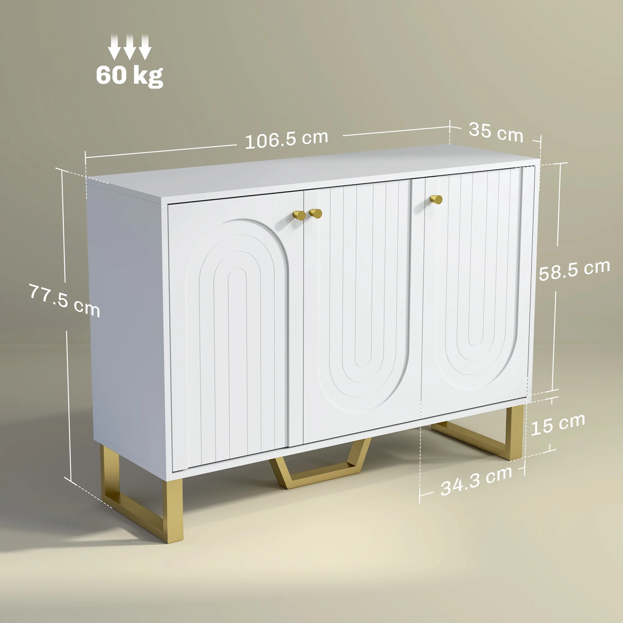 HOMCOM Sideboard With Adjustable Shelves & Doors For Living Room, White - Image 5