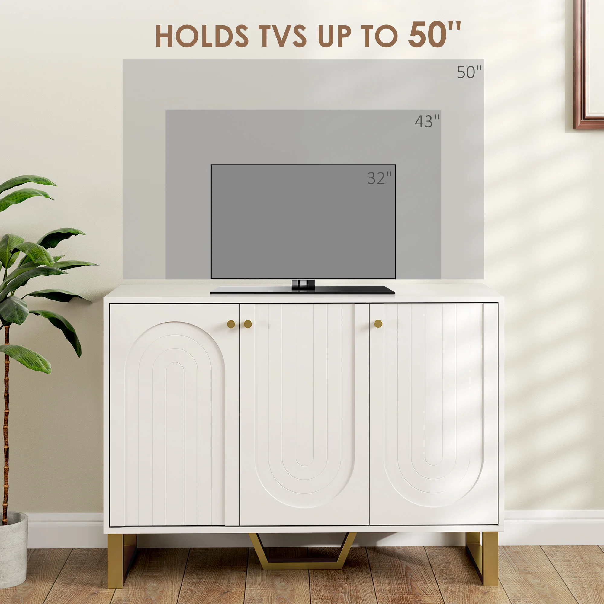 HOMCOM Sideboard With Adjustable Shelves & Doors For Living Room, White - Image 6