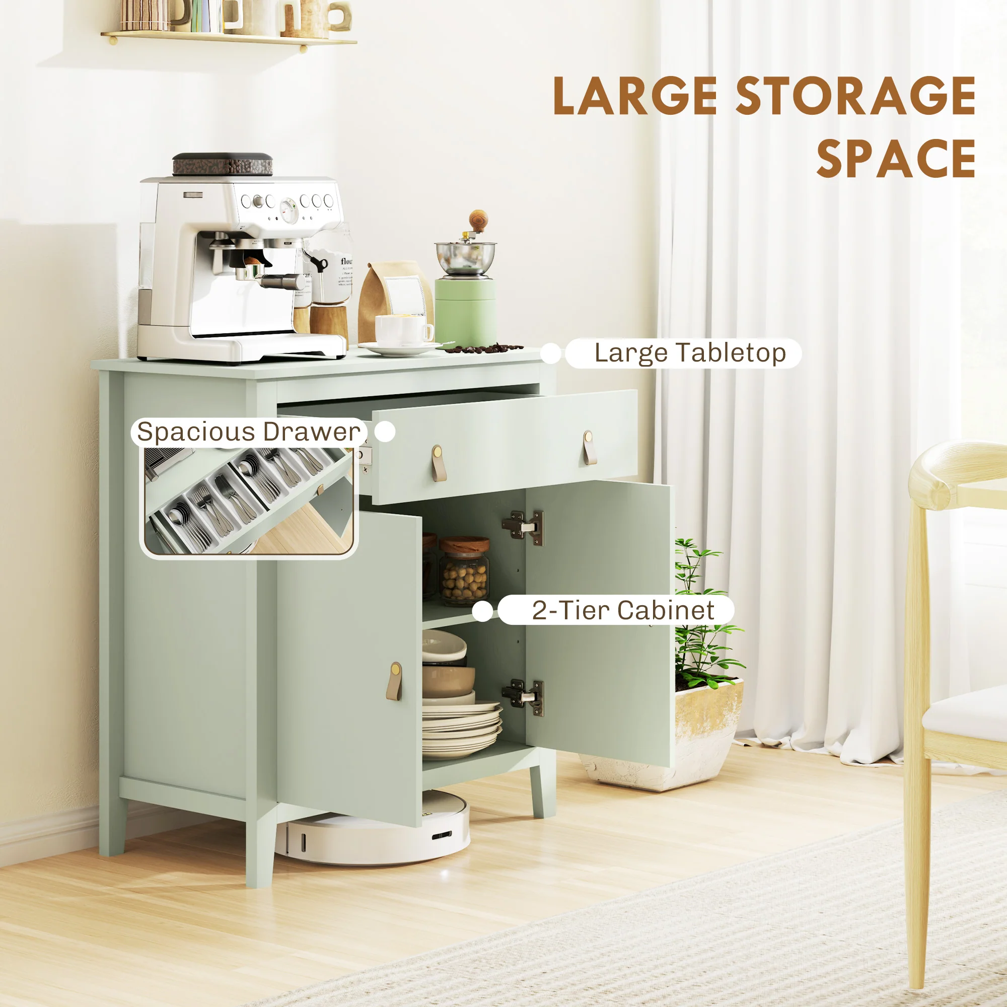HOMCOM Sideboard With Drawer, Adjustable Shelf For Living Room - Image 3