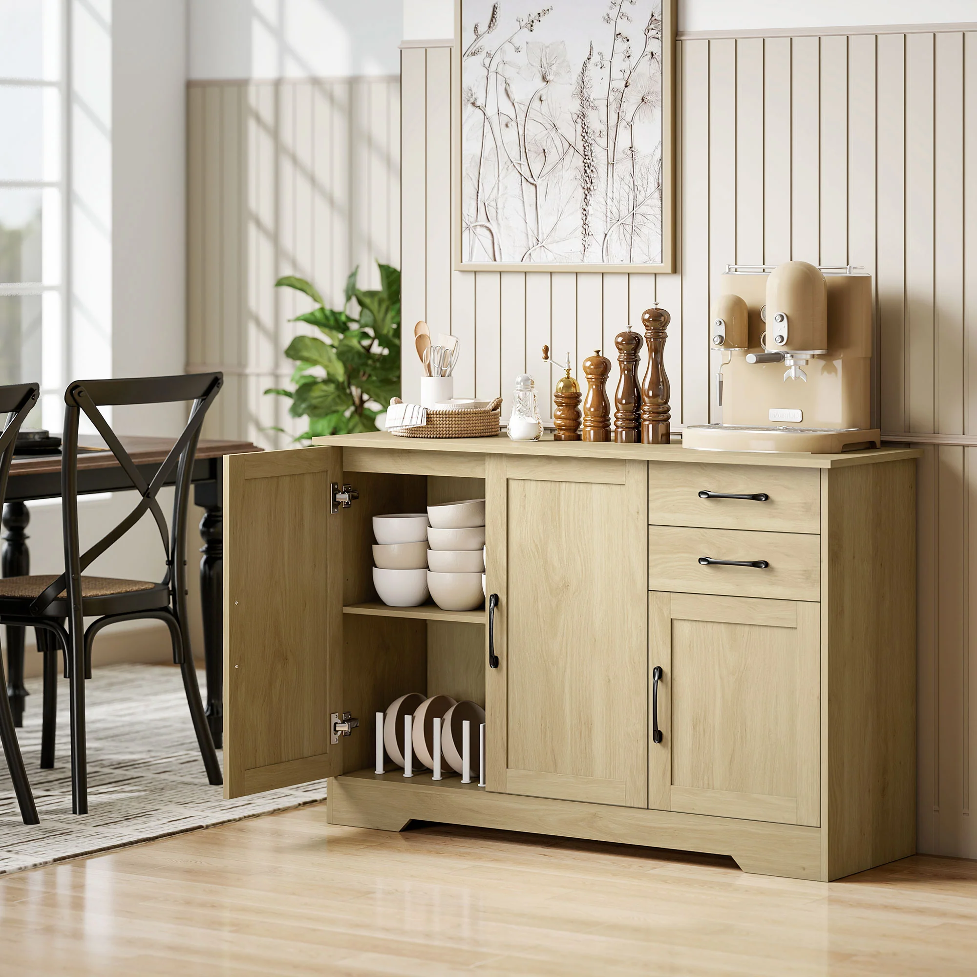 HOMCOM Sideboard with Soft-Close Doors, Modern Storage Cabinet Natural - Image 2