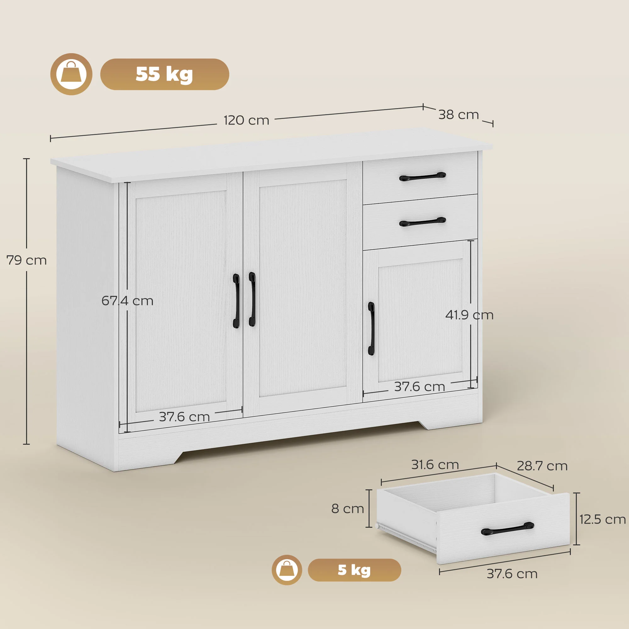 HOMCOM Sideboard with Soft-Close Doors, Modern Storage Cabinet White - Image 5