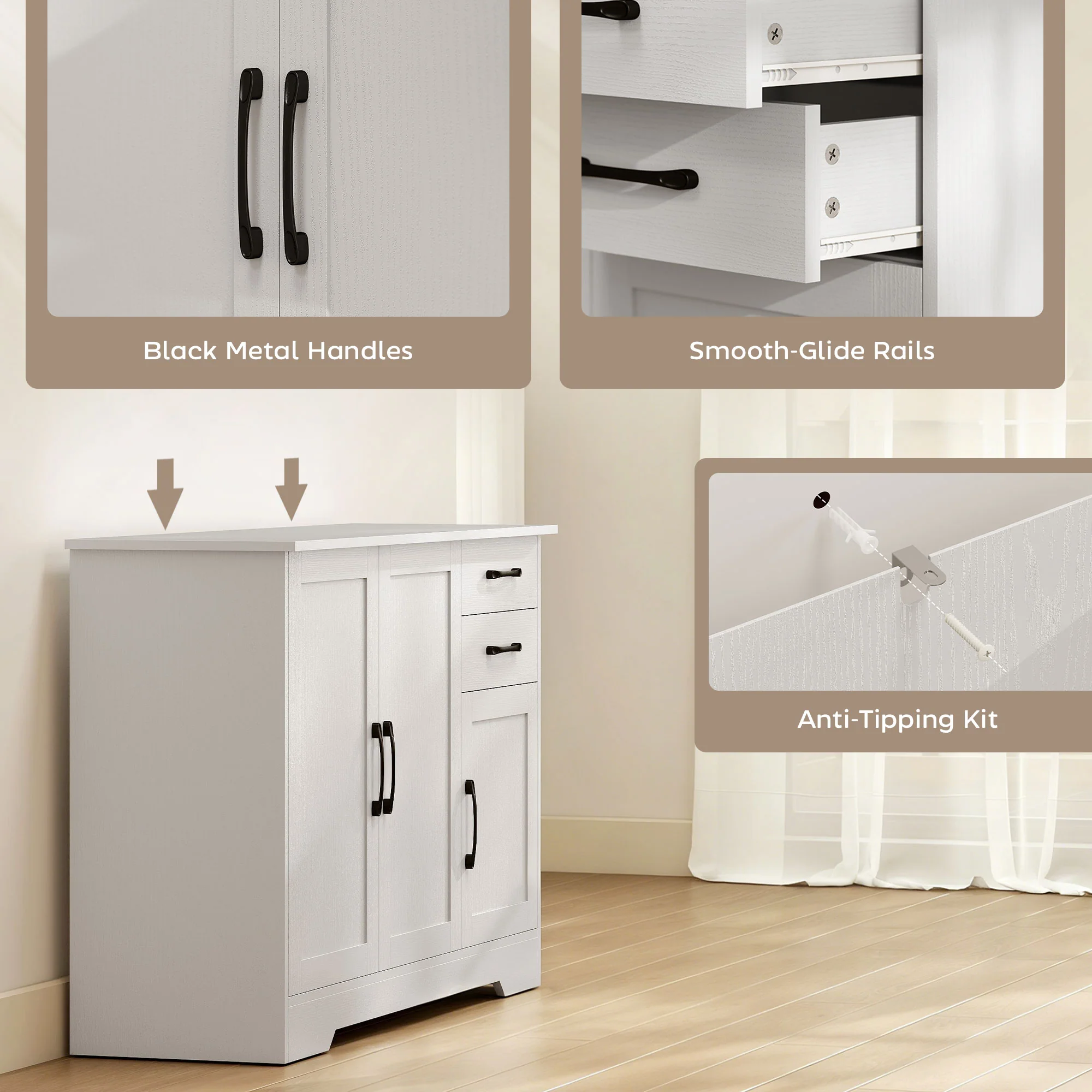 HOMCOM Sideboard with Soft-Close Doors, Modern Storage Cabinet White - Image 7