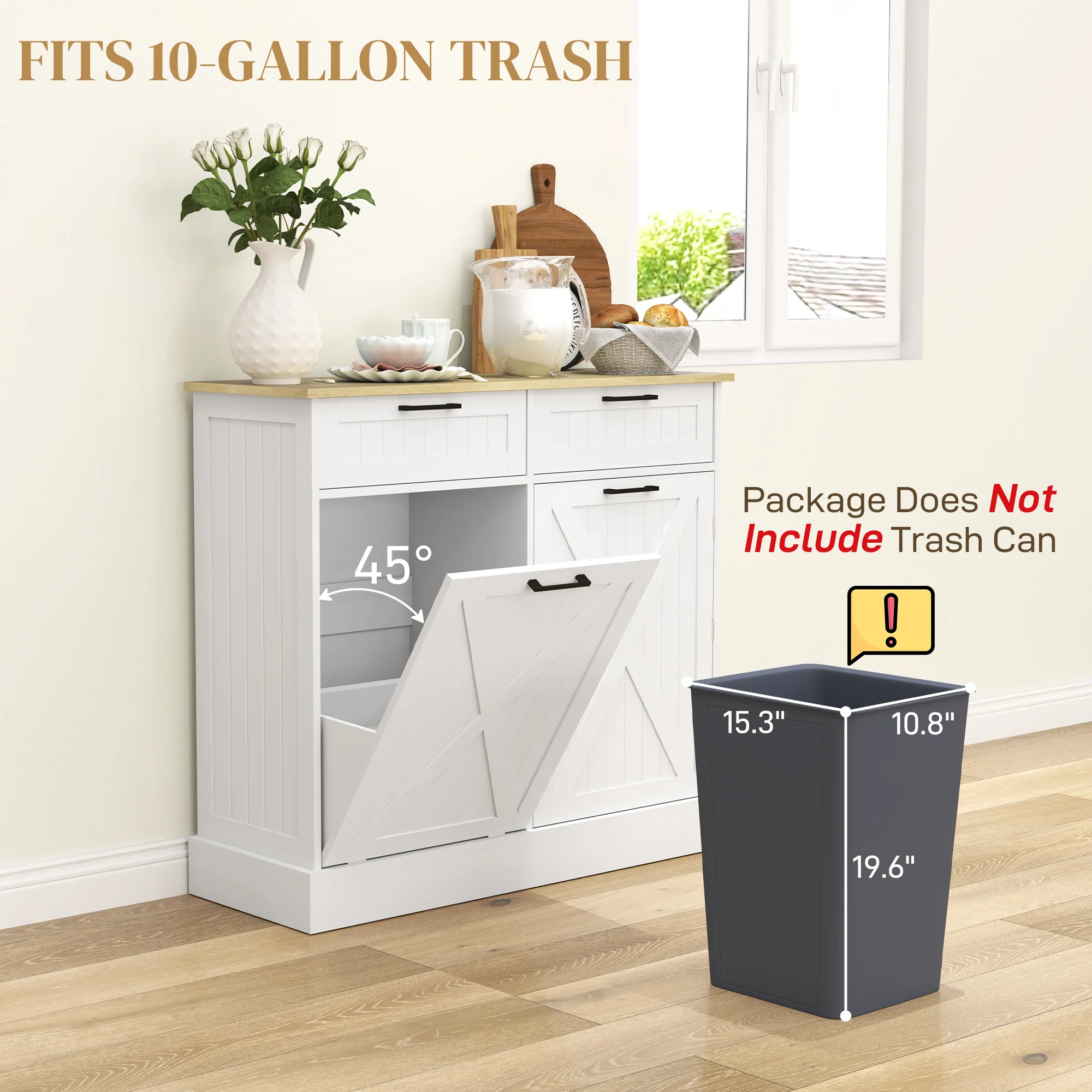 HOMCOM Sideboard with Trash Bin, Farmhouse Kitchen Sideboard with 2 Drawers - Image 5