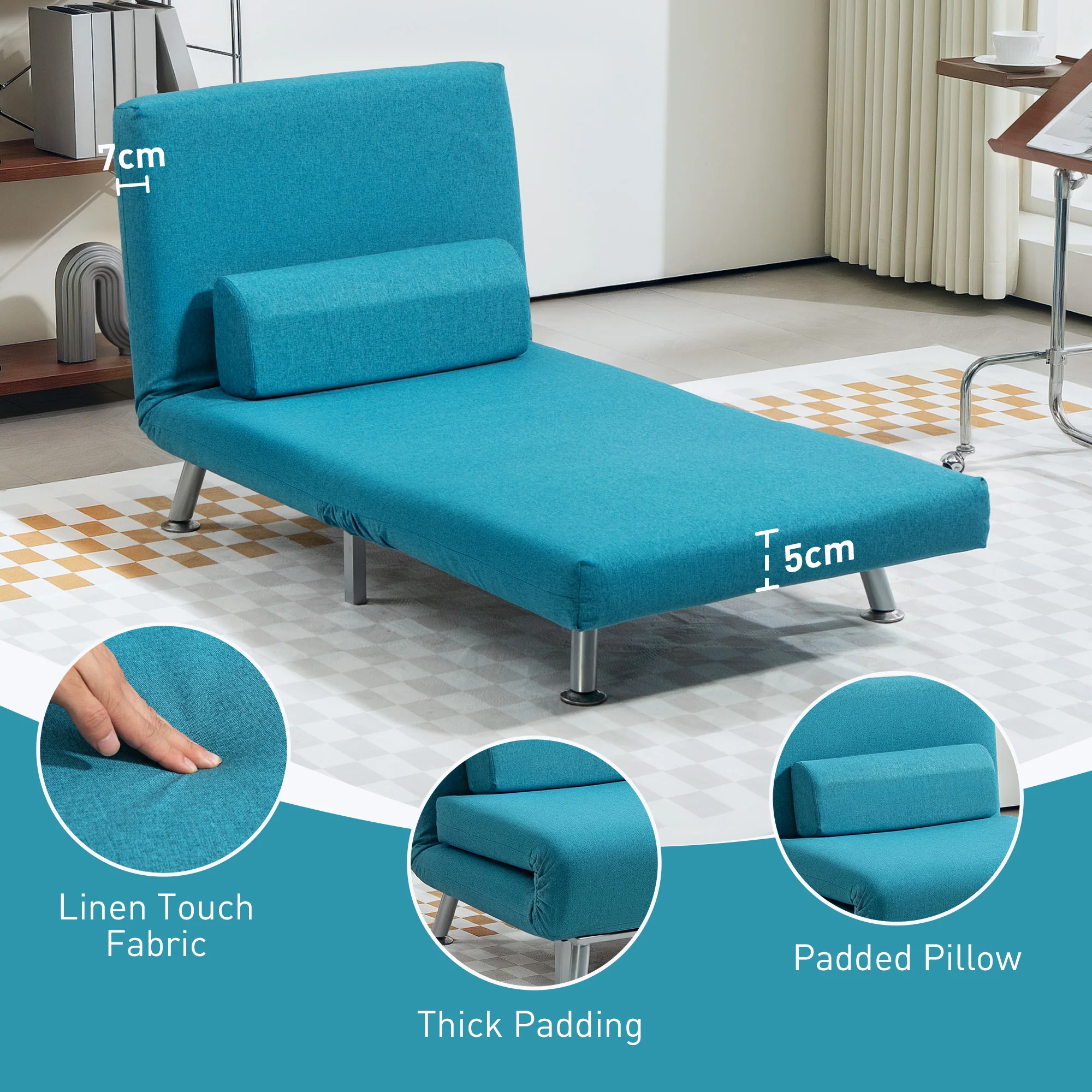 HOMCOM Single Folding 5 Position Convertible Sleeper Chair Bed - Image 15