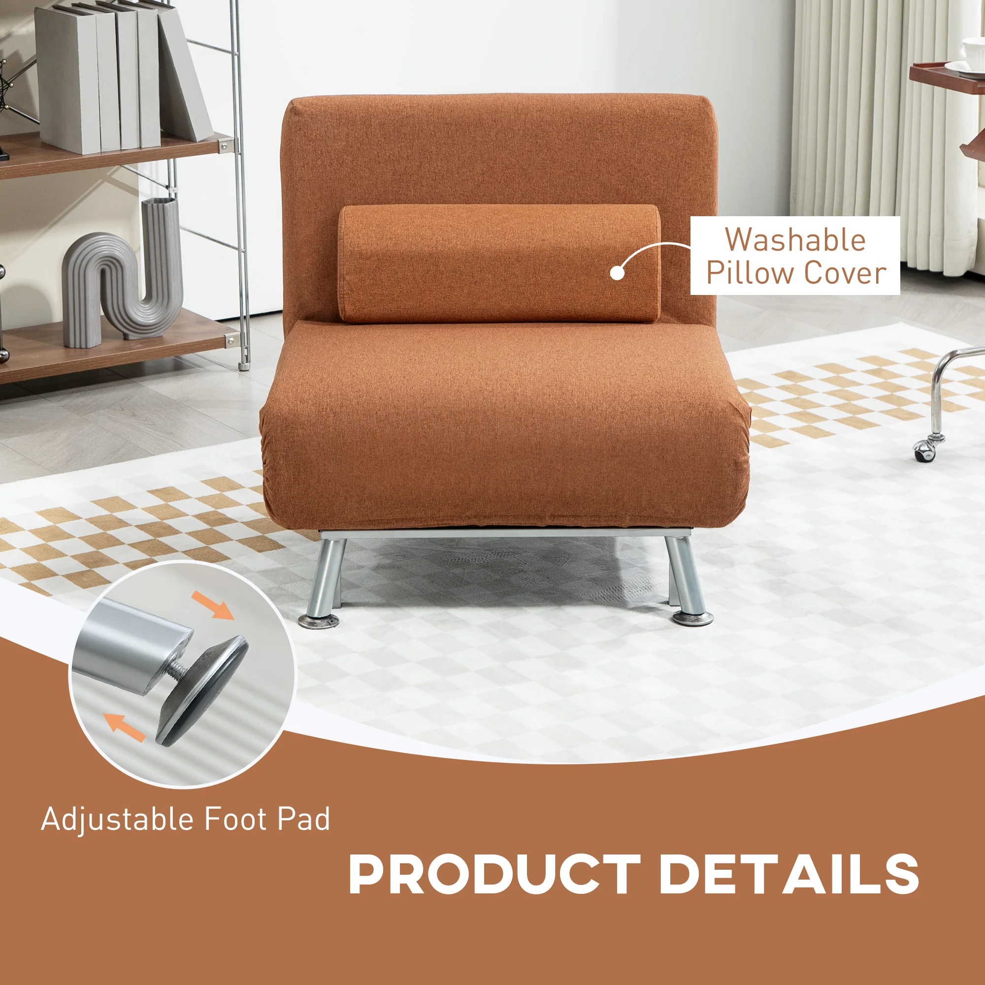 HOMCOM Single Folding 5 Position Convertible Sleeper Chair Bed - Image 7
