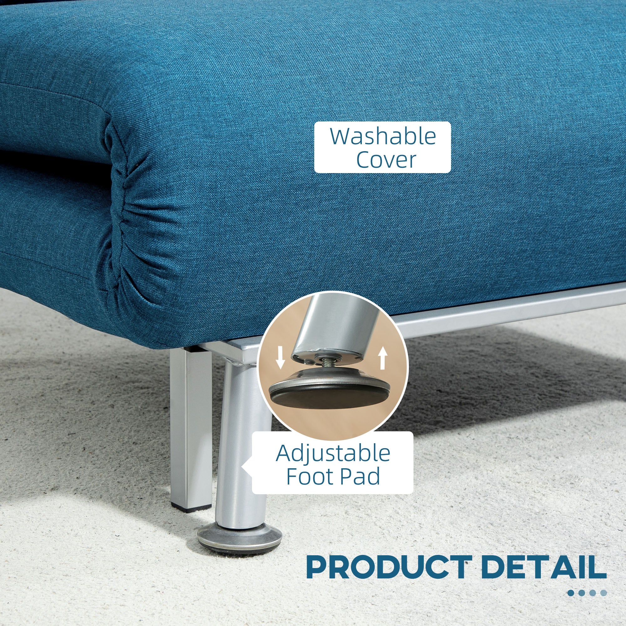 HOMCOM Single Folding 5 Position Convertible Sleeper Chair Sofa Bed Blue - Image 8