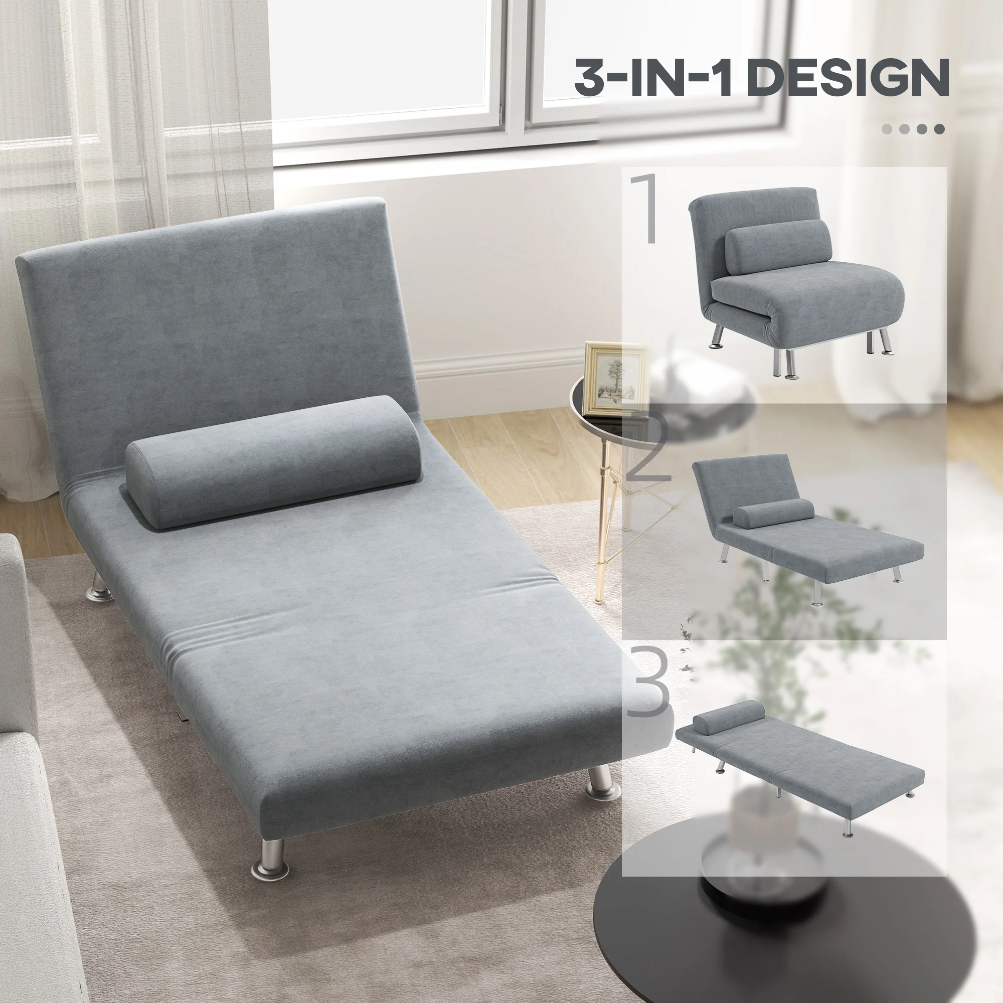 HOMCOM Single Folding 5 Position Convertible Sleeper Chair Sofa Bed - Image 3