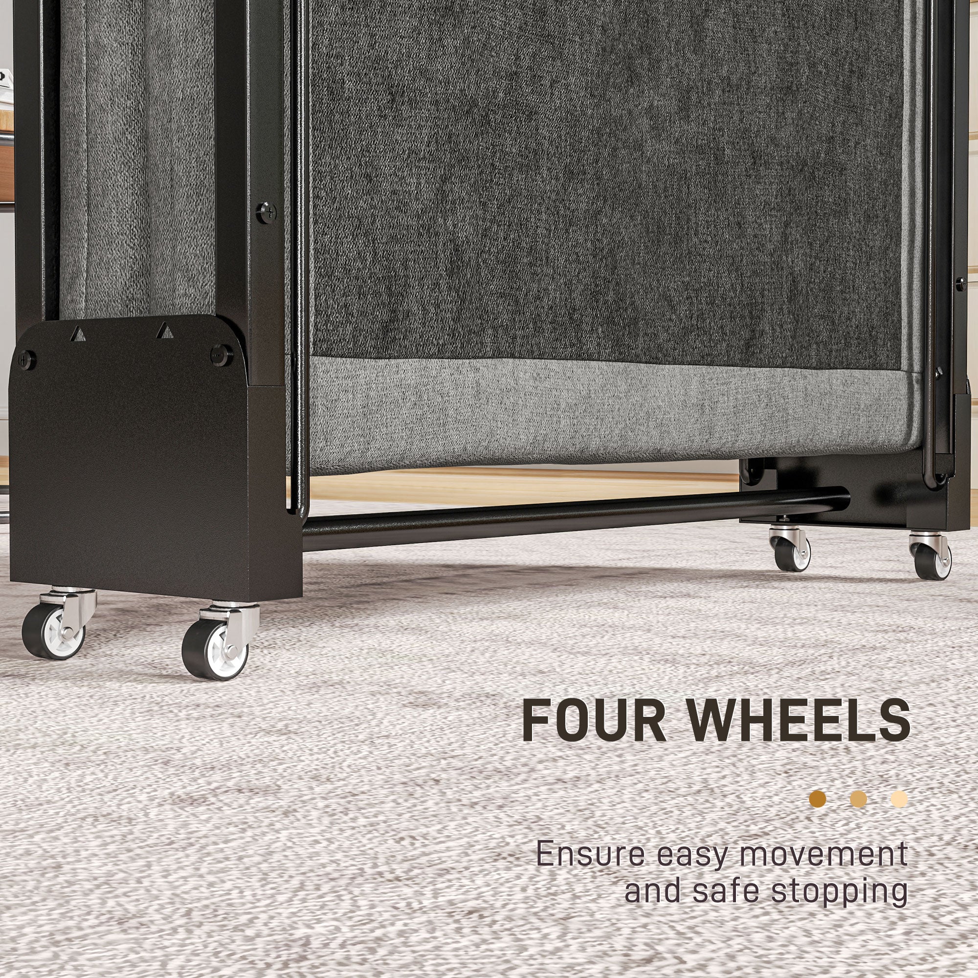 HOMCOM Single Folding Bed With Mattress Foldable Guest Bed On Wheels, Grey - Image 7