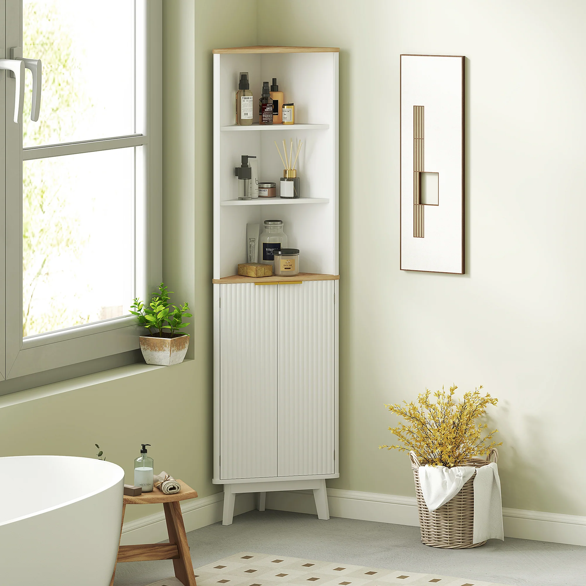 HOMCOM Slim Bathroom Storage Unit, Bathroom Cabinet with Doors, White - Image 2