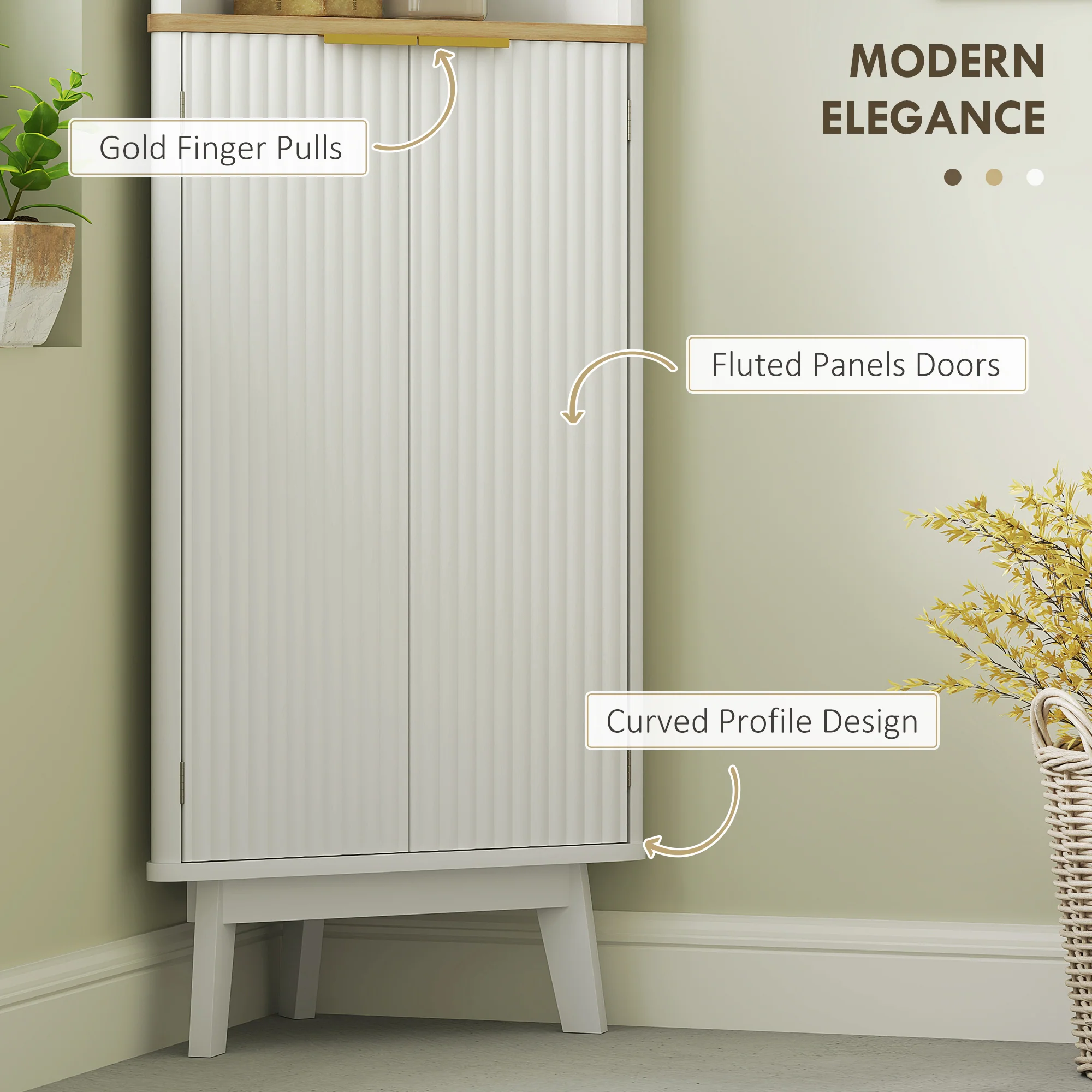 HOMCOM Slim Bathroom Storage Unit, Bathroom Cabinet with Doors, White - Image 3