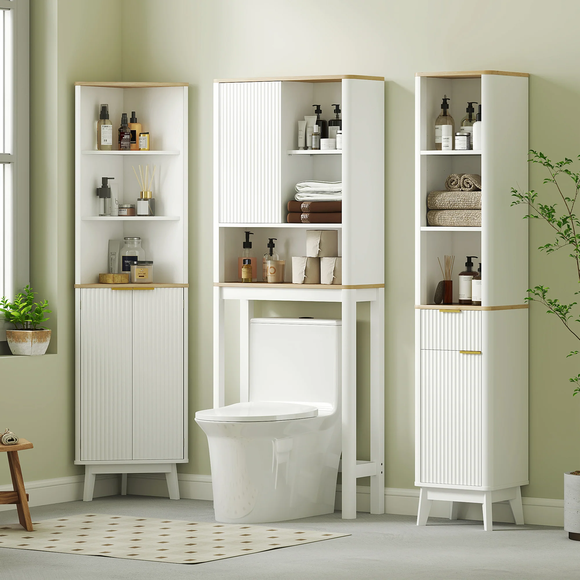 HOMCOM Slim Bathroom Storage Unit, Bathroom Cabinet with Doors, White - Image 8