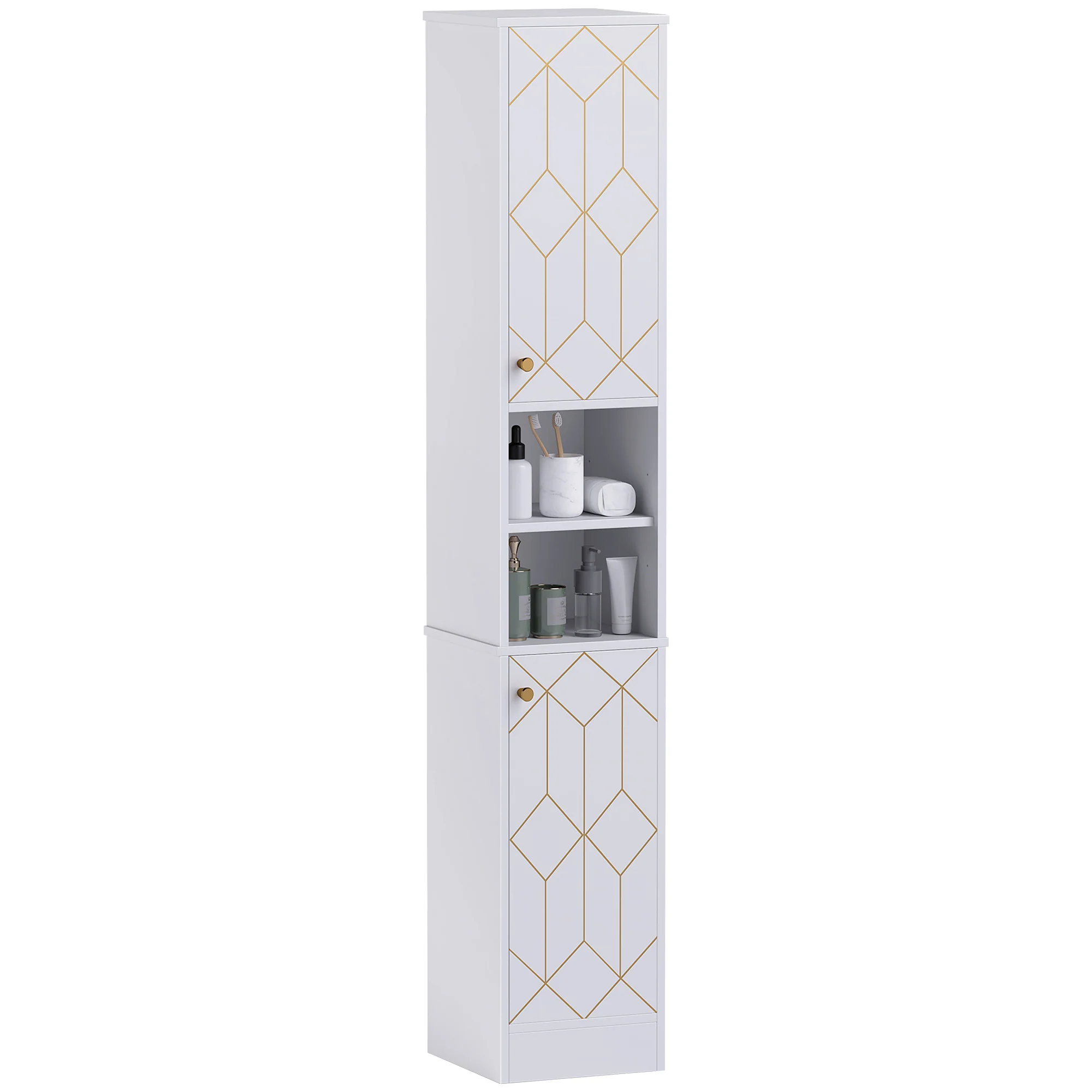HOMCOM Slim Bathroom Storage Unit, Bathroom Cabinet with Doors, White