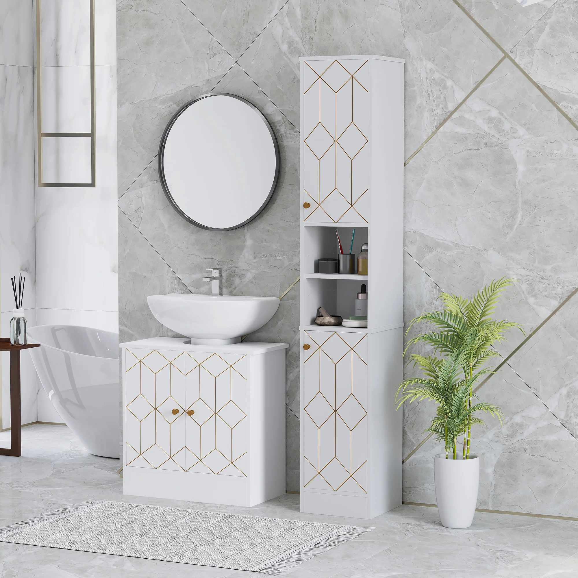 HOMCOM Slim Bathroom Storage Unit, Bathroom Cabinet with Doors, White - Image 2