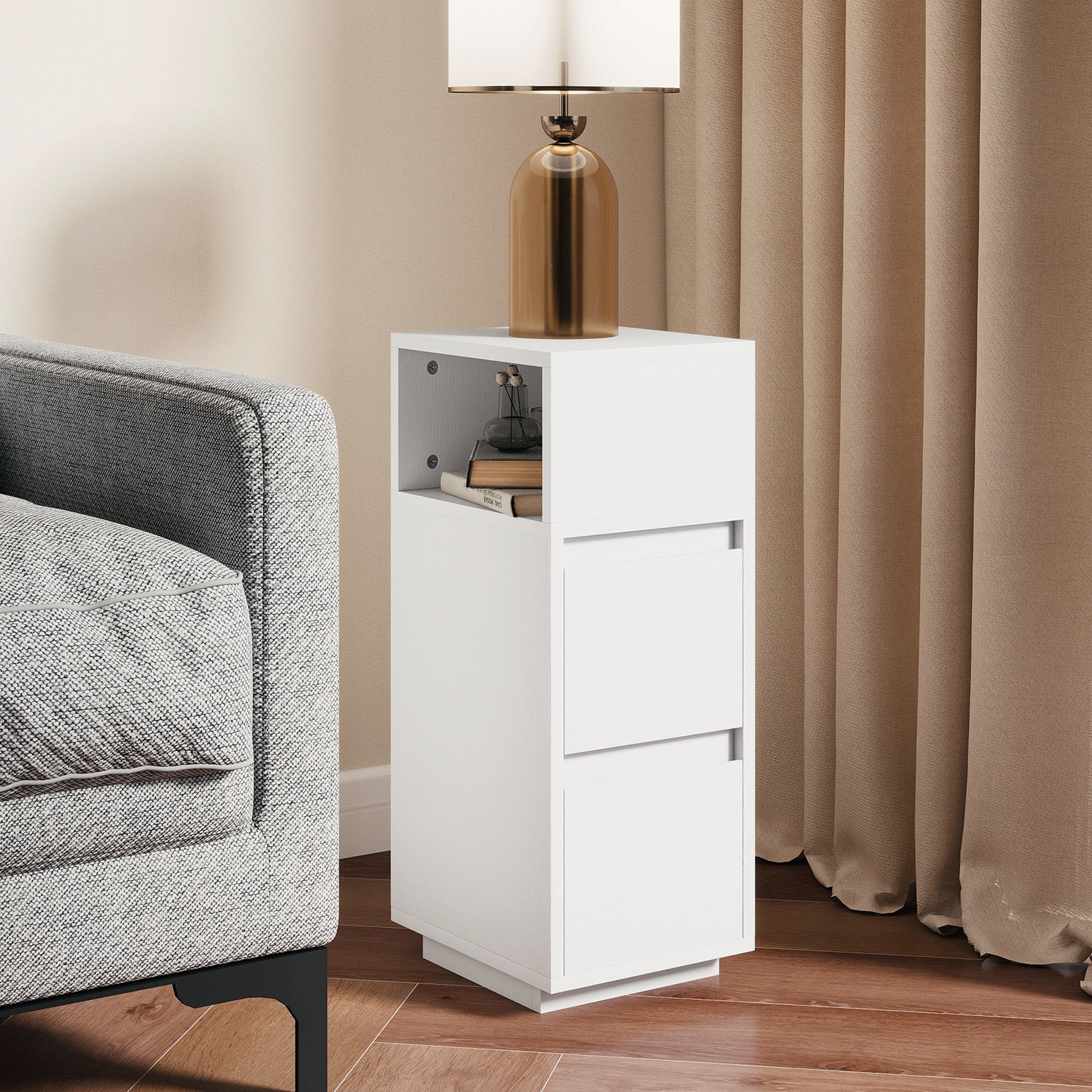 HOMCOM Slim Bedside Table, Bedside Cabinet with Open Shelf and 2 Drawers - Image 9