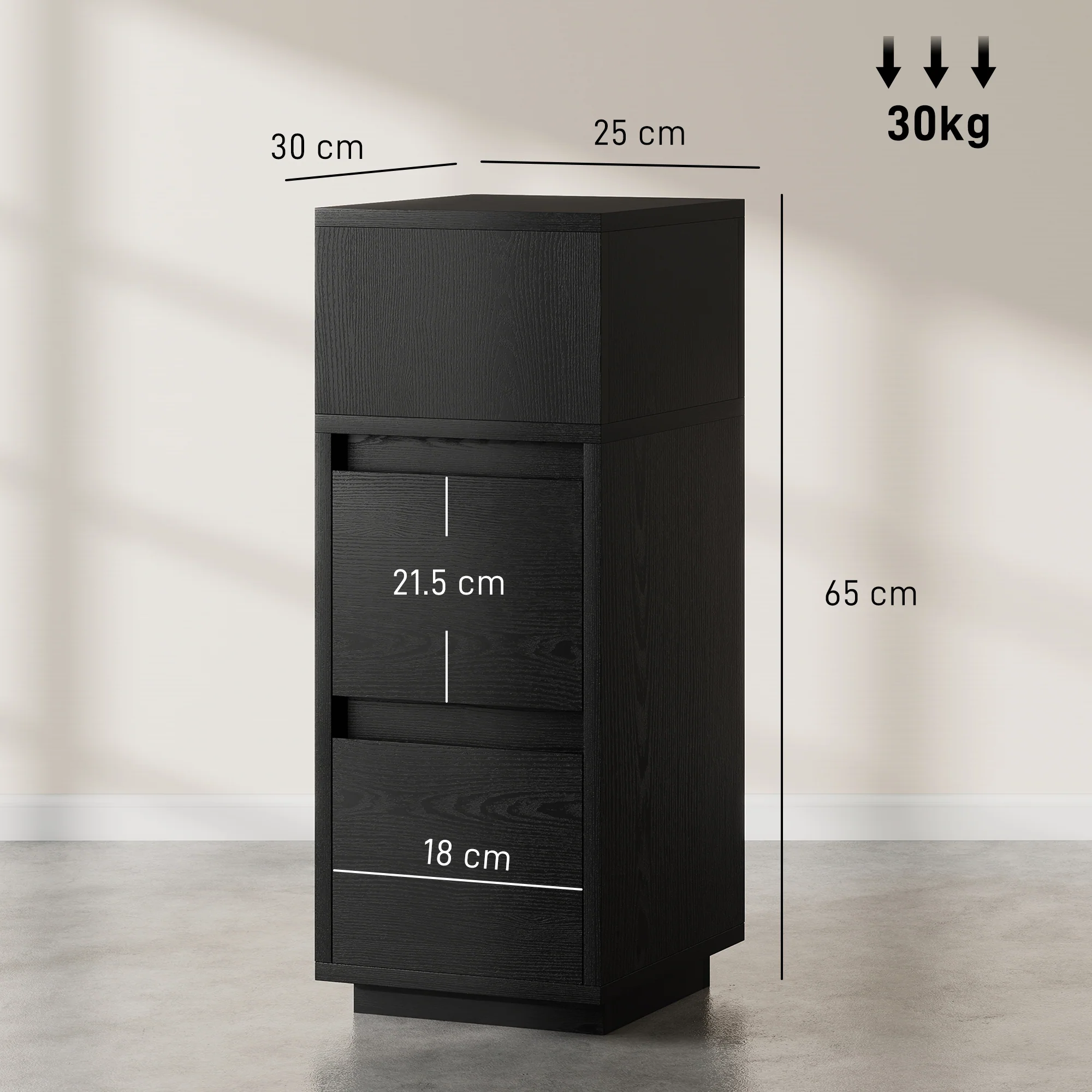 HOMCOM Slim Bedside Table, Bedside Cabinet with Open Shelf and 2 Drawers - Image 5