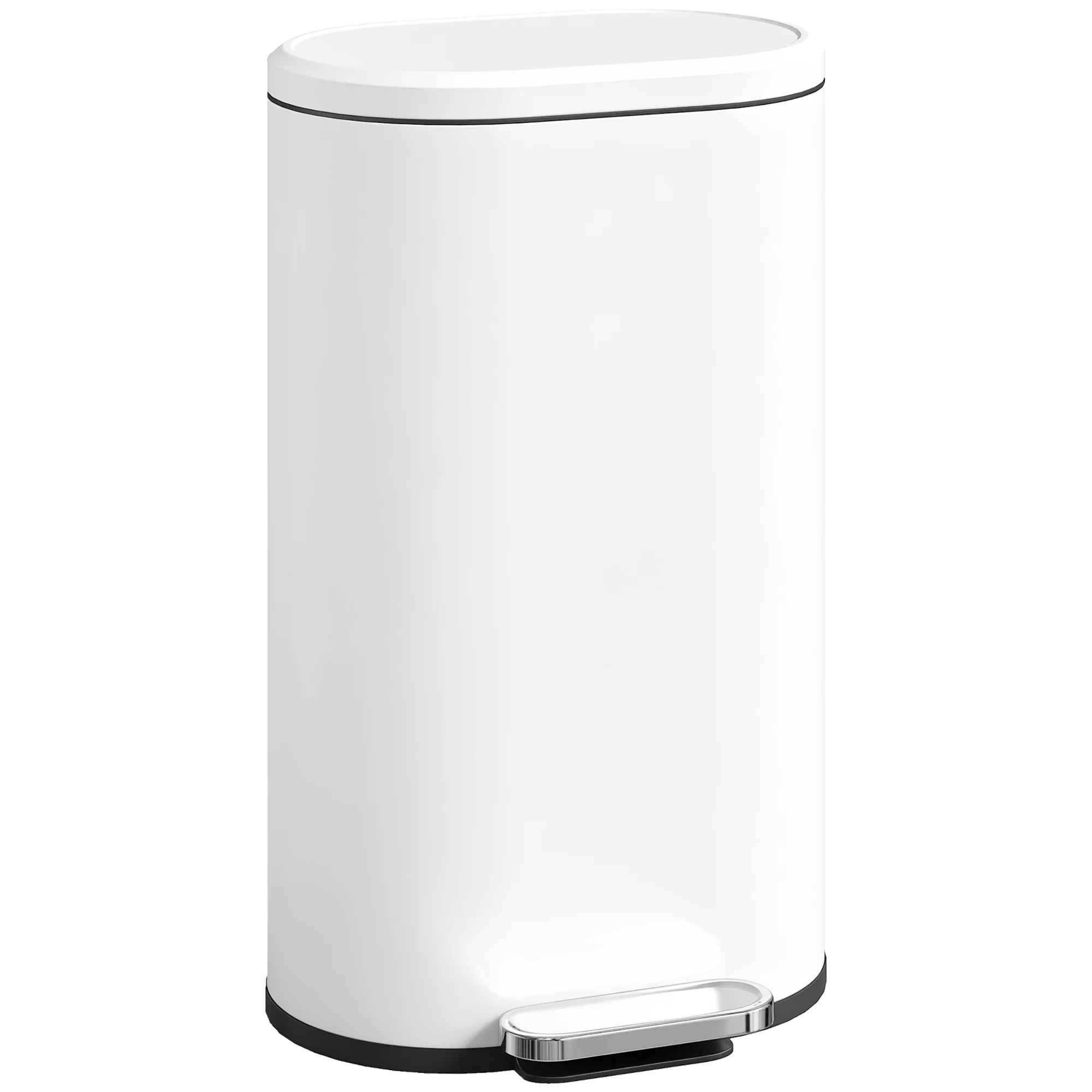 HOMCOM Slim Rectangular Pedal Bin With Soft-Close Lid, 30L Kitchen Bin White