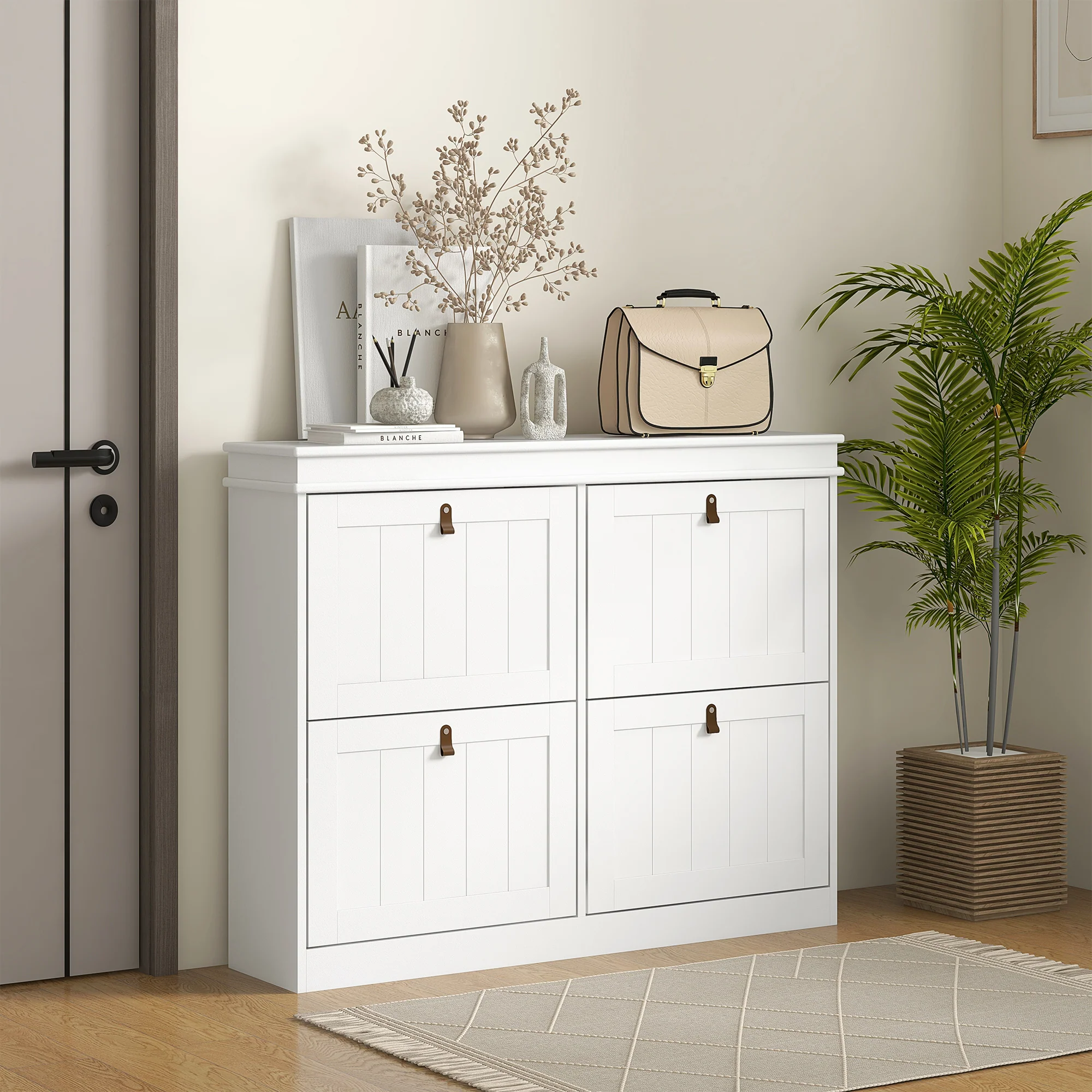 HOMCOM Slim Shoe Cabinet With Adjustable Shelves For Hallway, White - Image 2