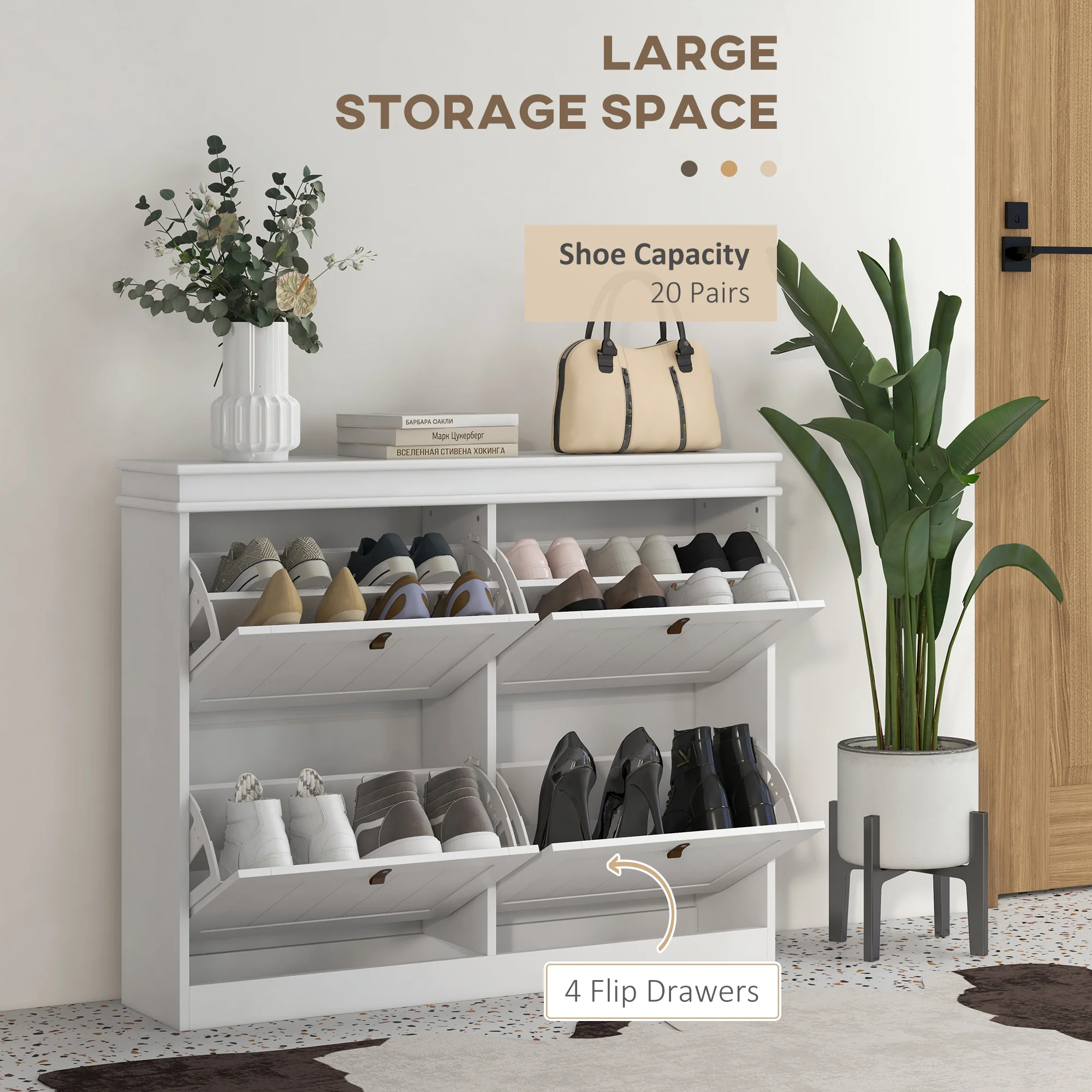 HOMCOM Slim Shoe Cabinet With Adjustable Shelves For Hallway, White - Image 3