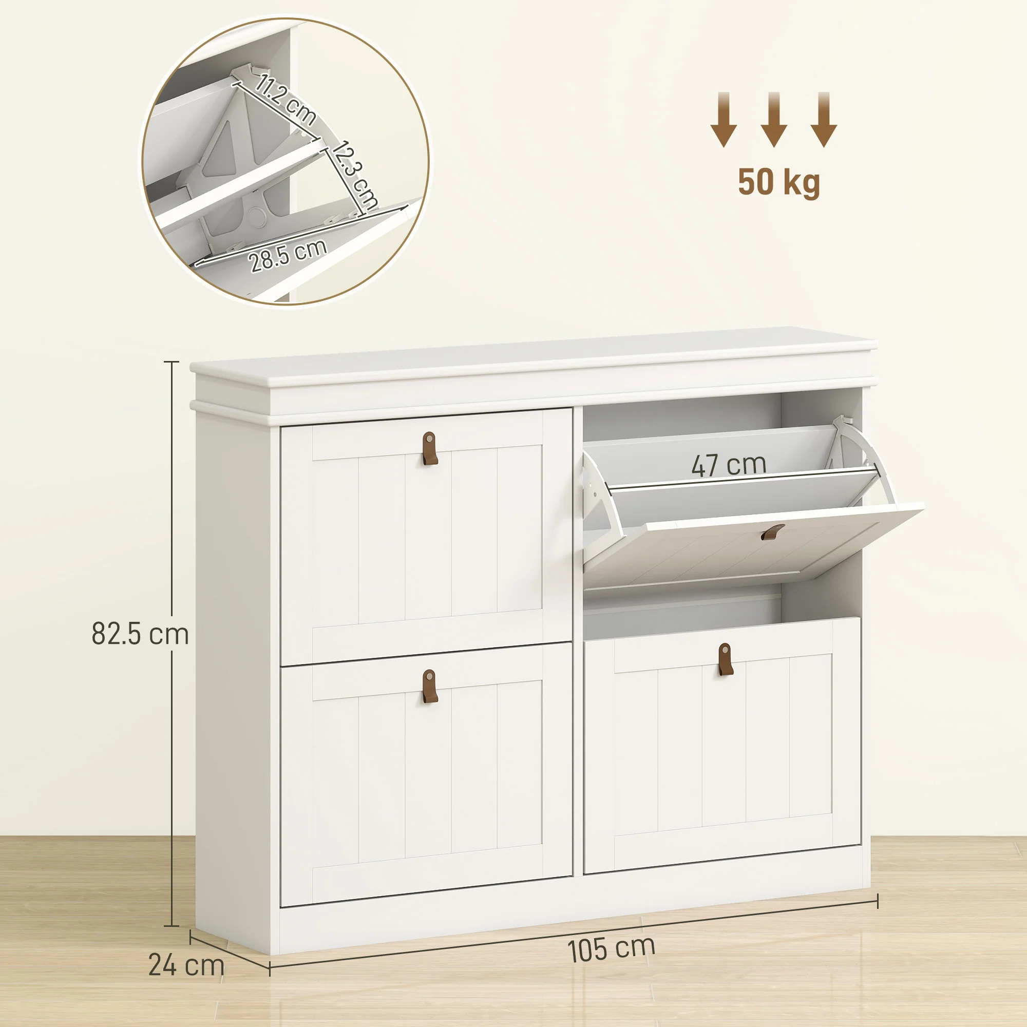 HOMCOM Slim Shoe Cabinet With Adjustable Shelves For Hallway, White - Image 5