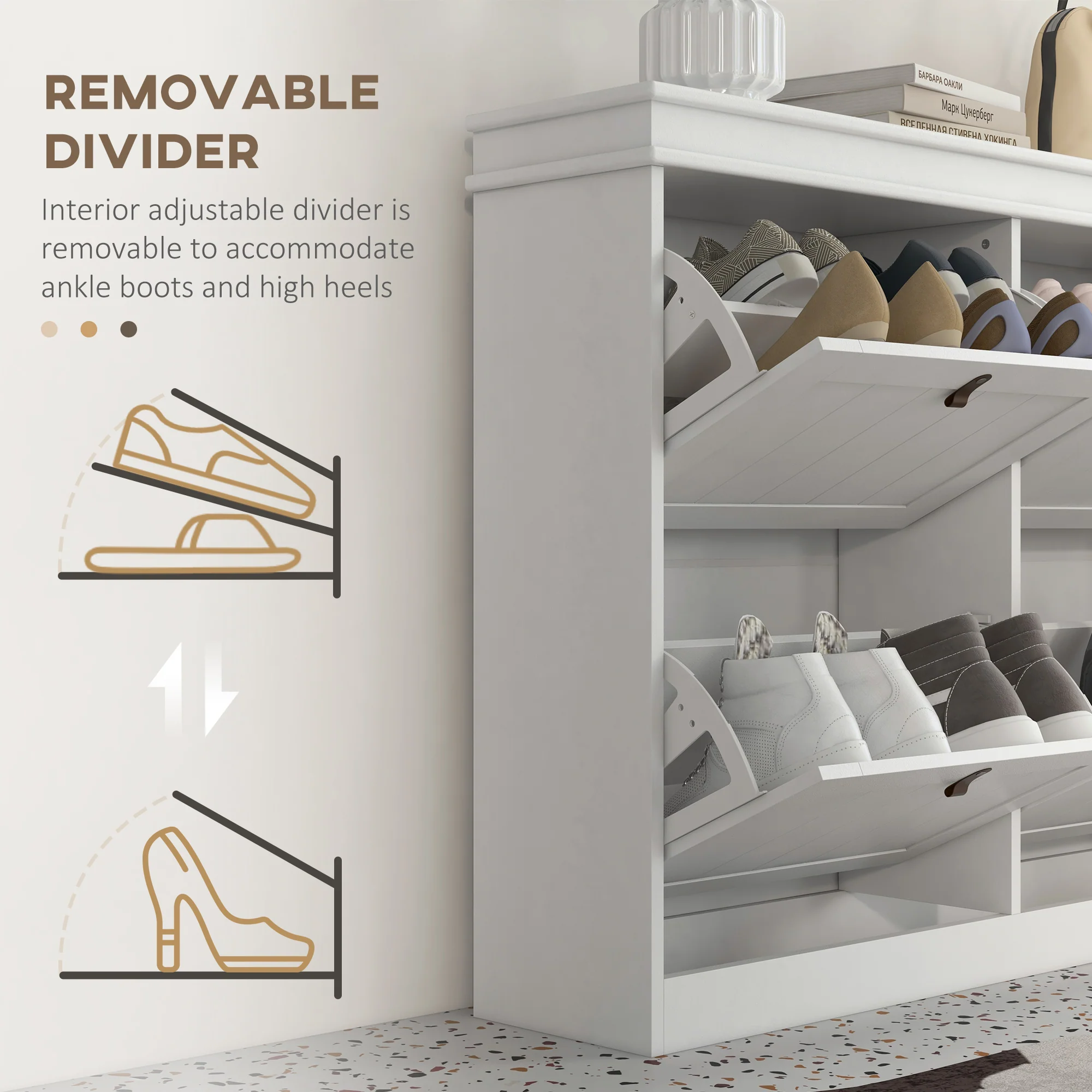 HOMCOM Slim Shoe Cabinet With Adjustable Shelves For Hallway, White - Image 6