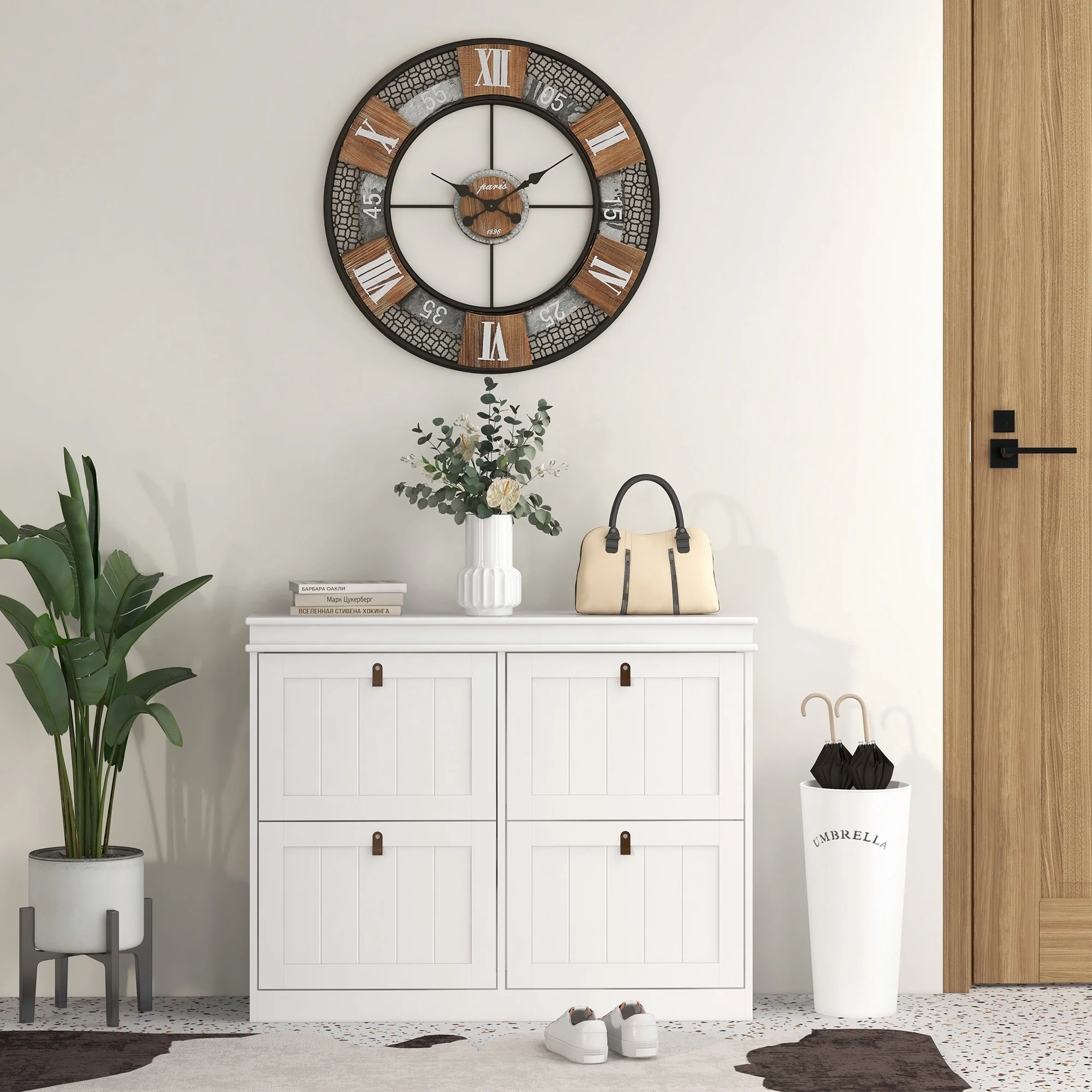 HOMCOM Slim Shoe Cabinet With Adjustable Shelves For Hallway, White - Image 8