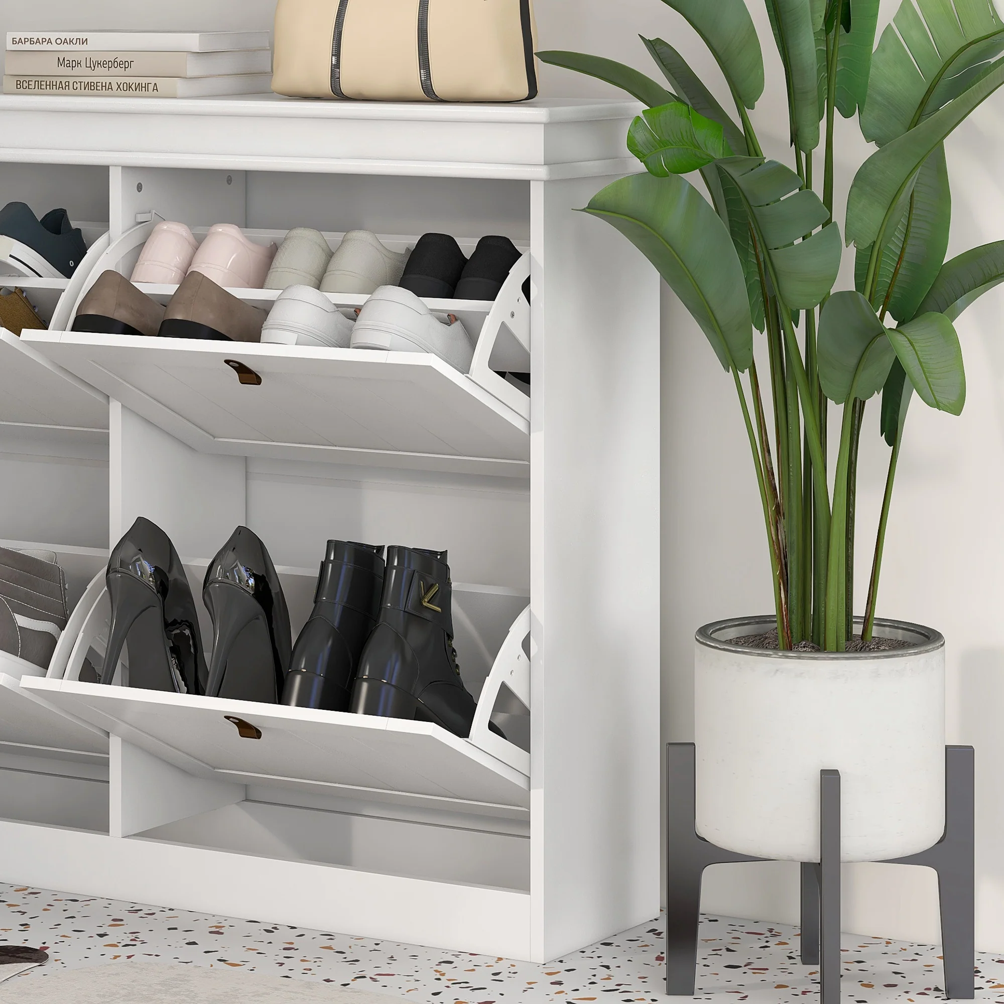 HOMCOM Slim Shoe Cabinet With Adjustable Shelves For Hallway, White - Image 9