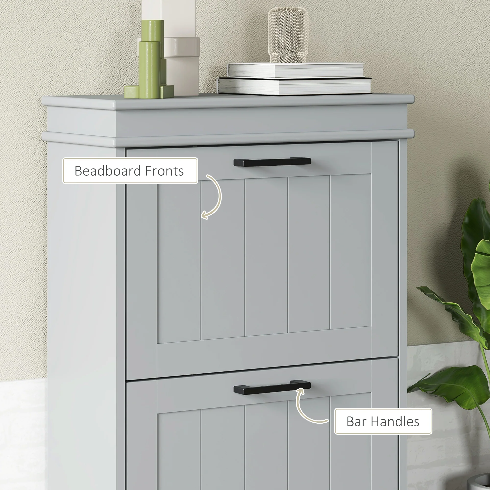 HOMCOM Slim Shoe Storage Cabinet With 2 Flip Drawers For Entryway, Grey - Image 7